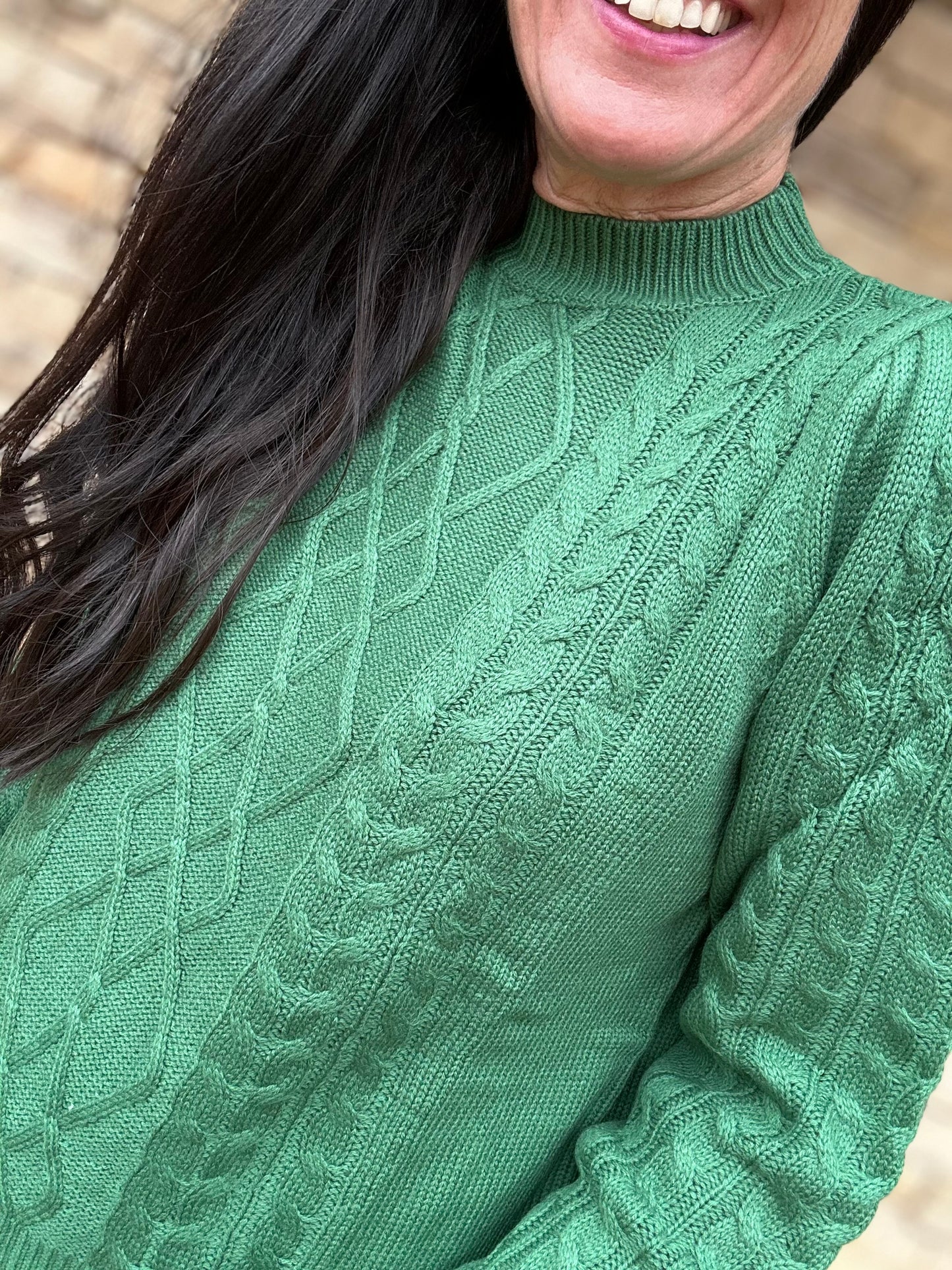 Cable Knit Sweater, Pine Tree Green