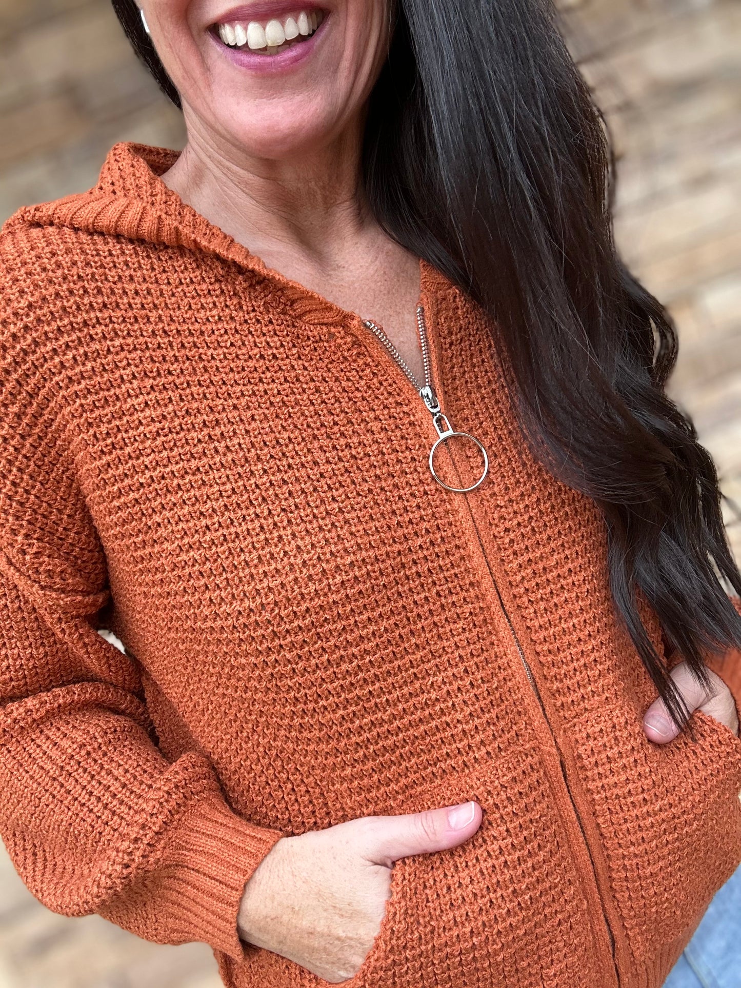 Zip Up Hooded Sweater, Rust