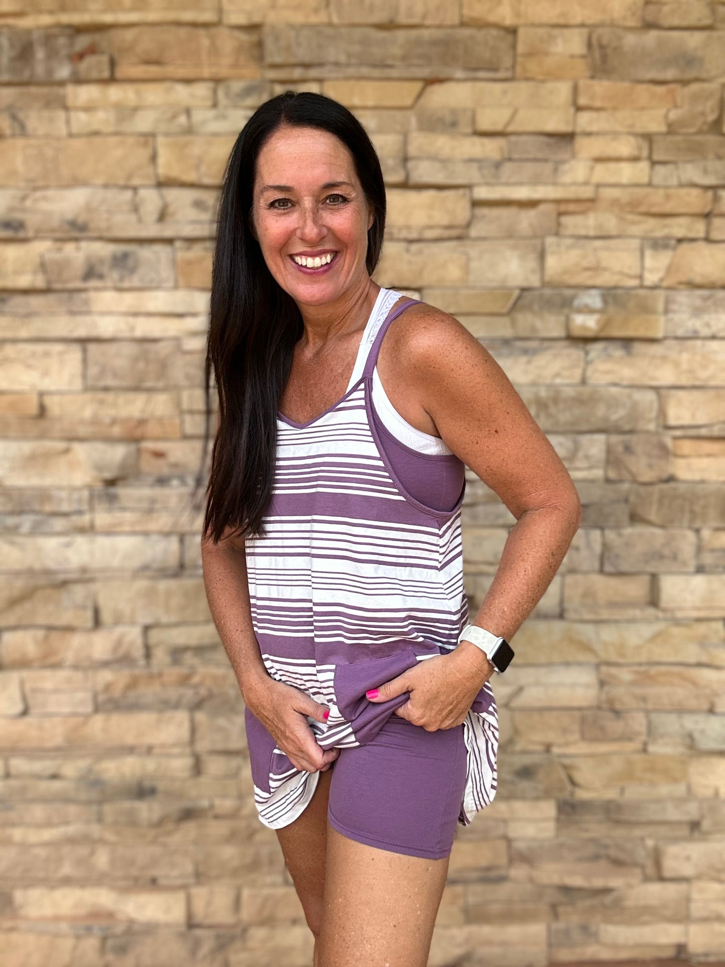 V-Neck Striped Dress, Purple