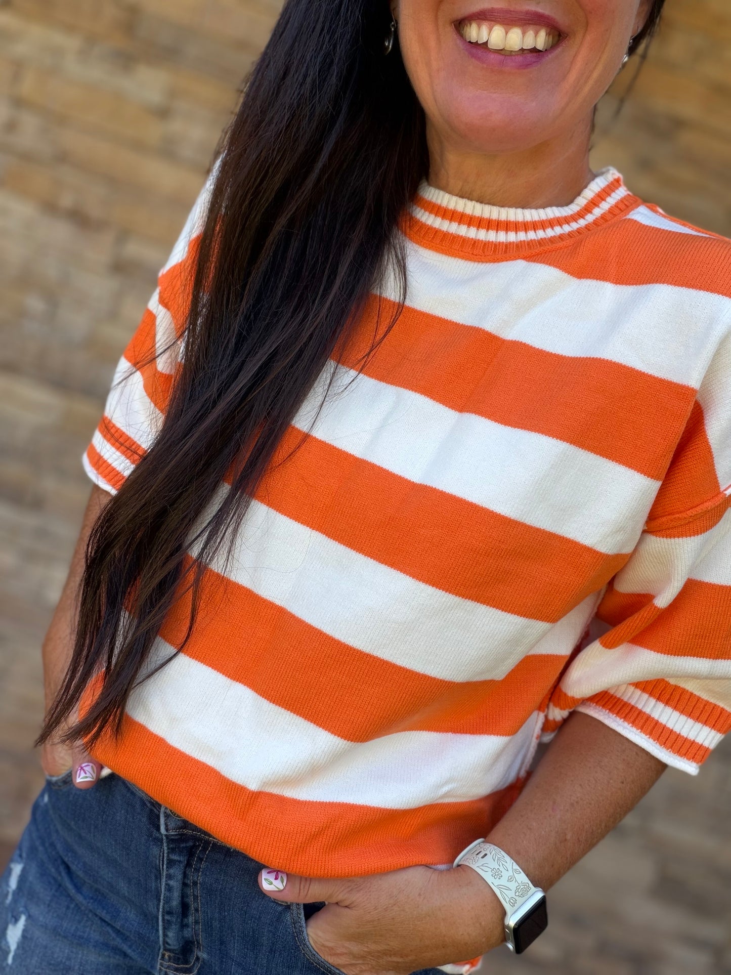 Gameday Stripe Oversized Top, Orange