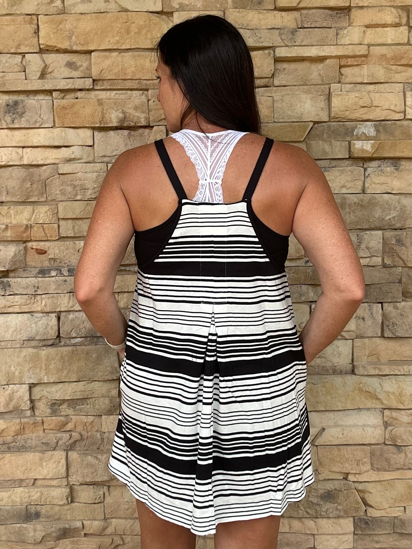 V-Neck Striped Dress, Black