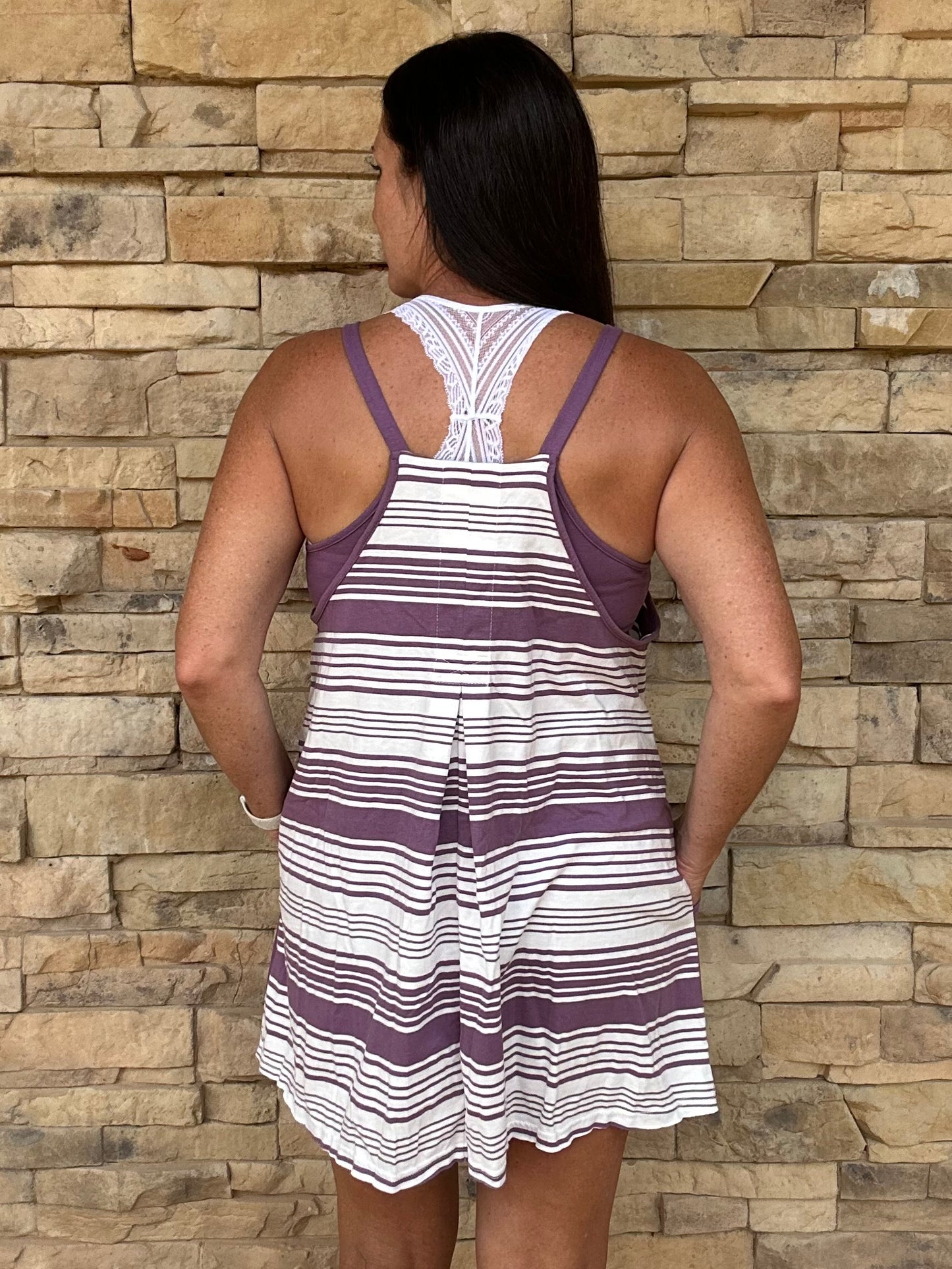 V-Neck Striped Dress, Purple