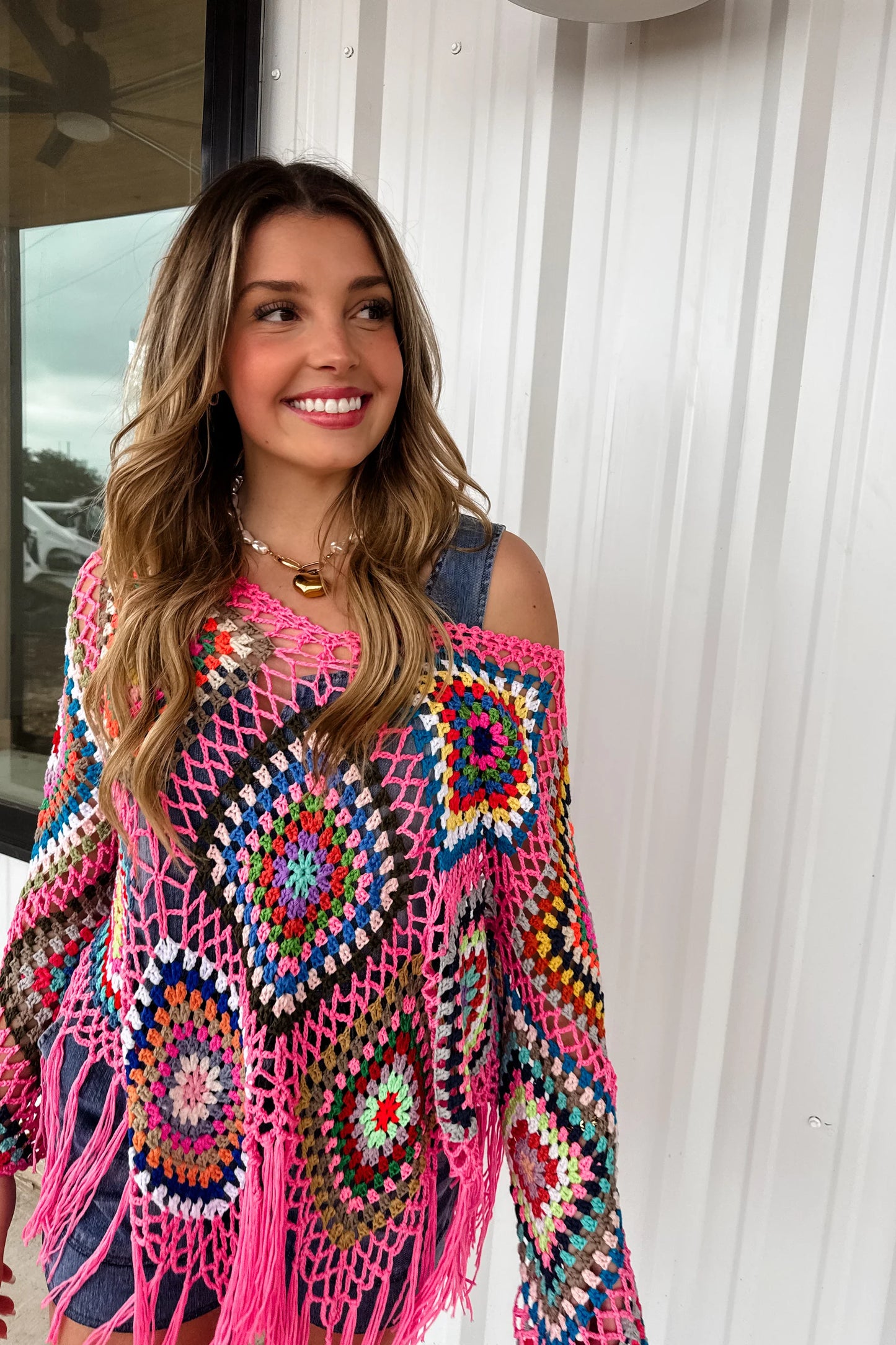 Blakeley Boho Crochet Top, Pink