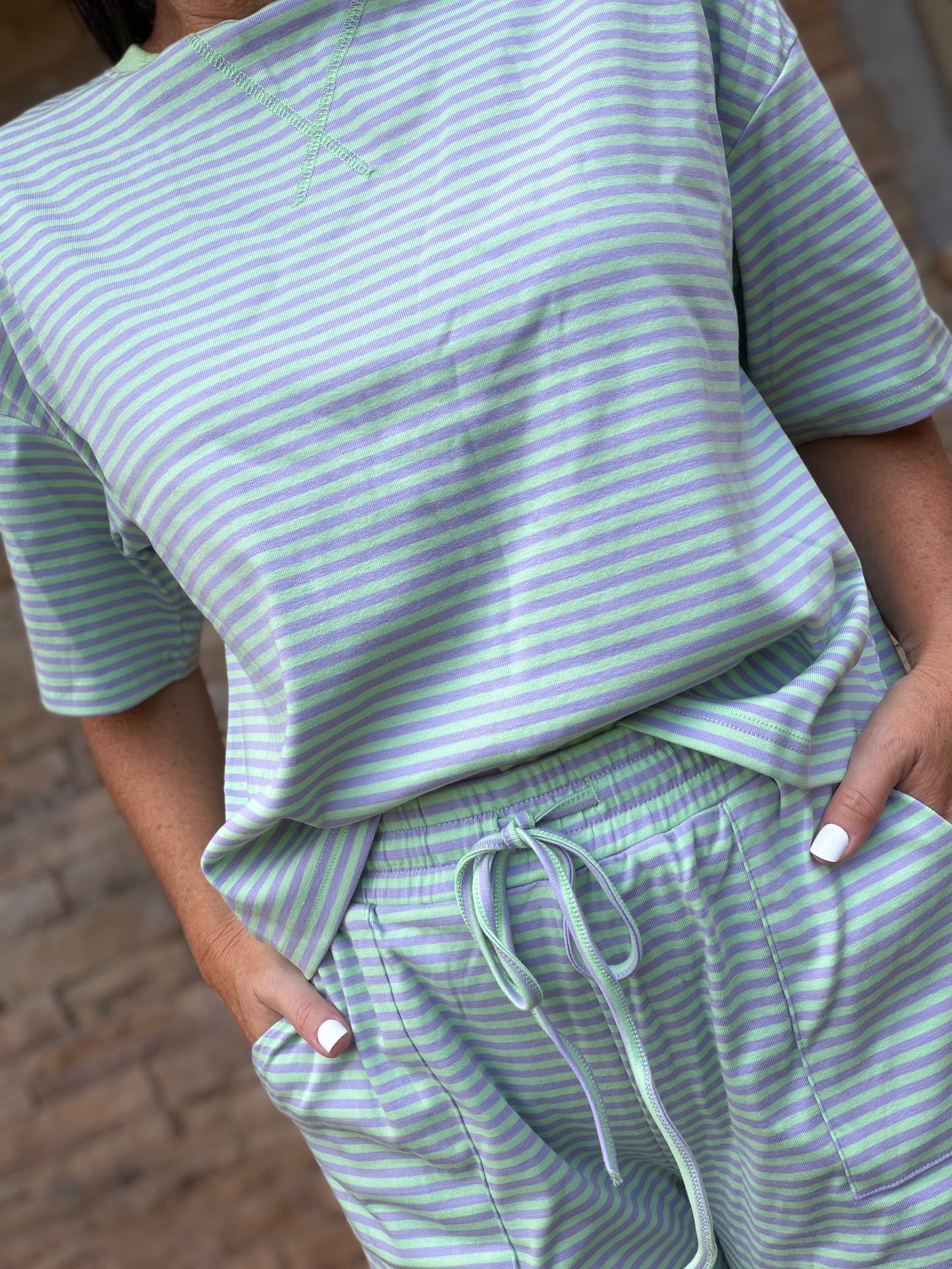 Striped Top and Pant Set, Mint/Lilac