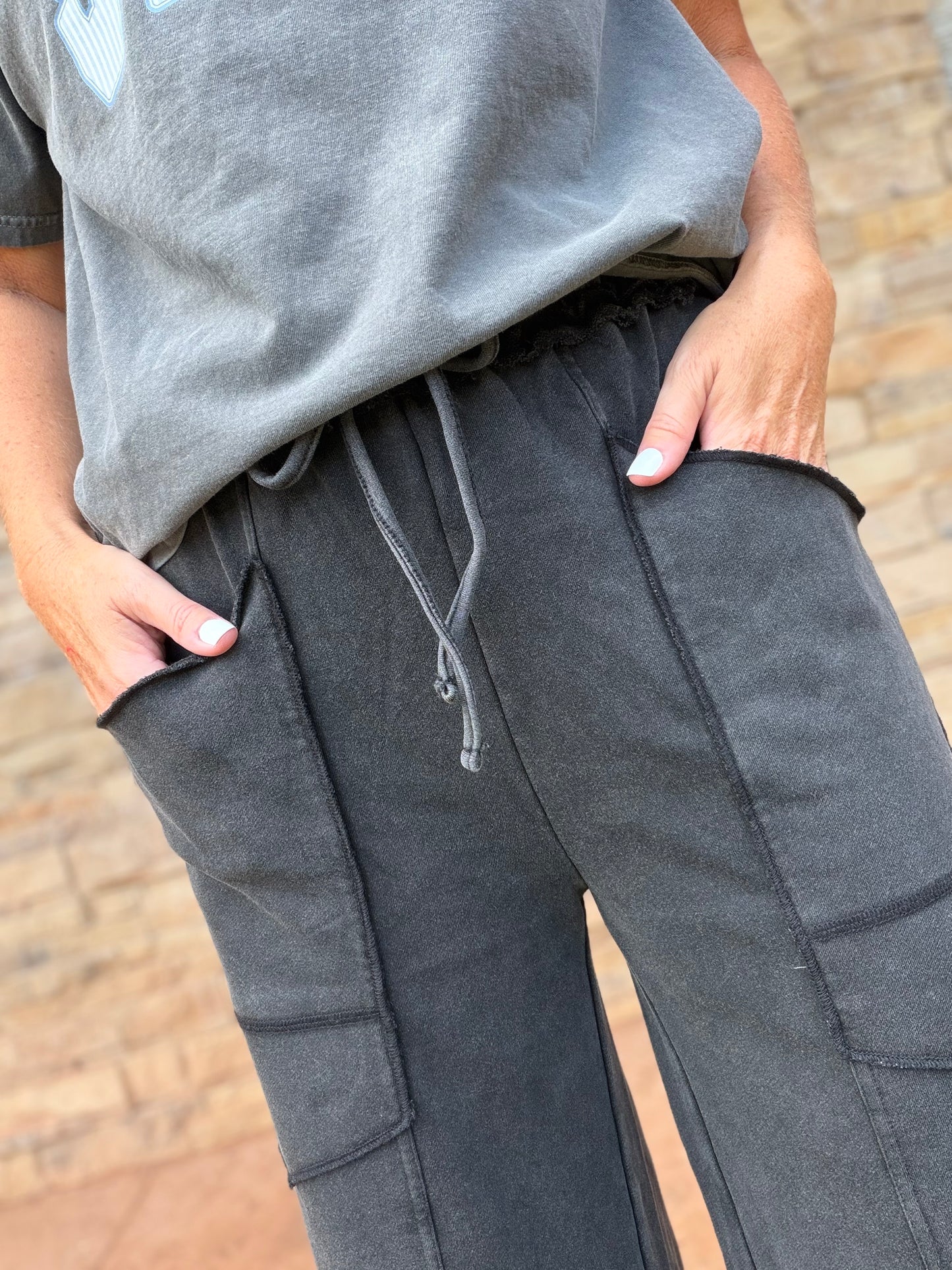 Mineral Washed Tulip Pants, Charcoal Black