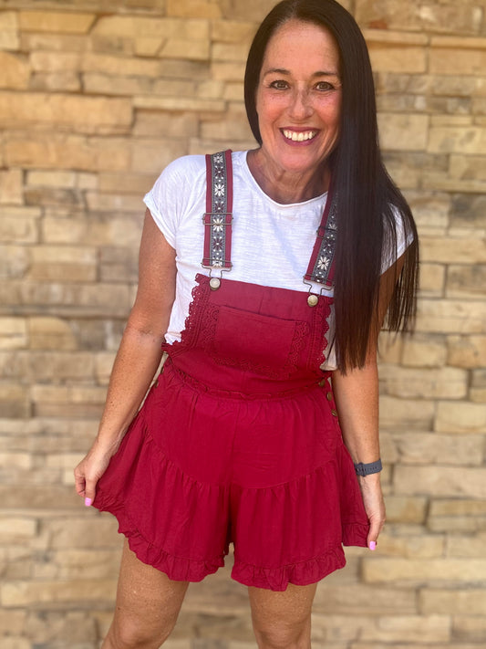 Lace Trim Romper, Sangria