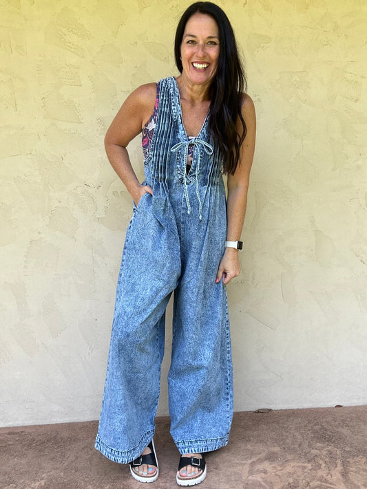 Pintuck Denim Jumpsuit