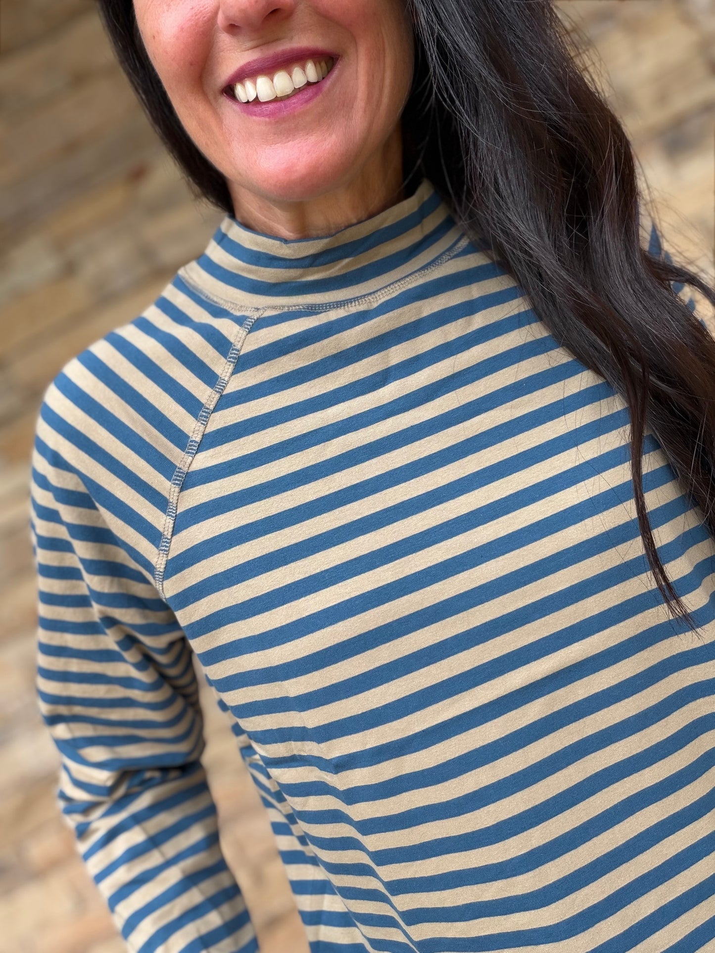 Mock Neck Striped Top, Tan