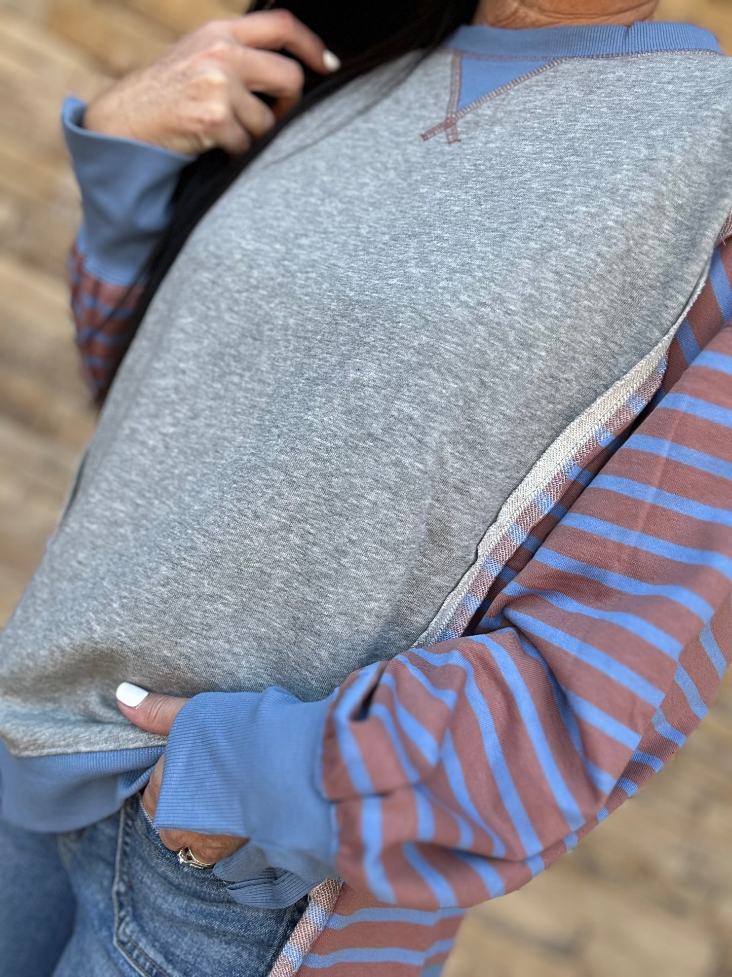 Grey Contrast Stripe Top