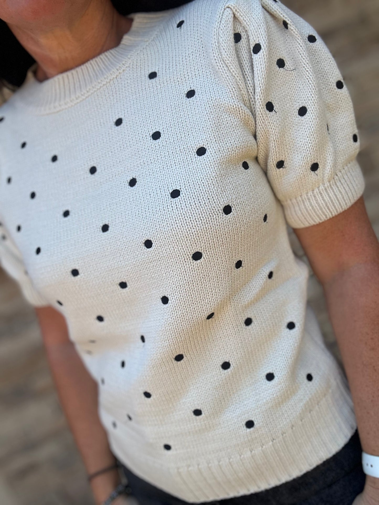 Polka Dot Puff Sleeve Sweater Top