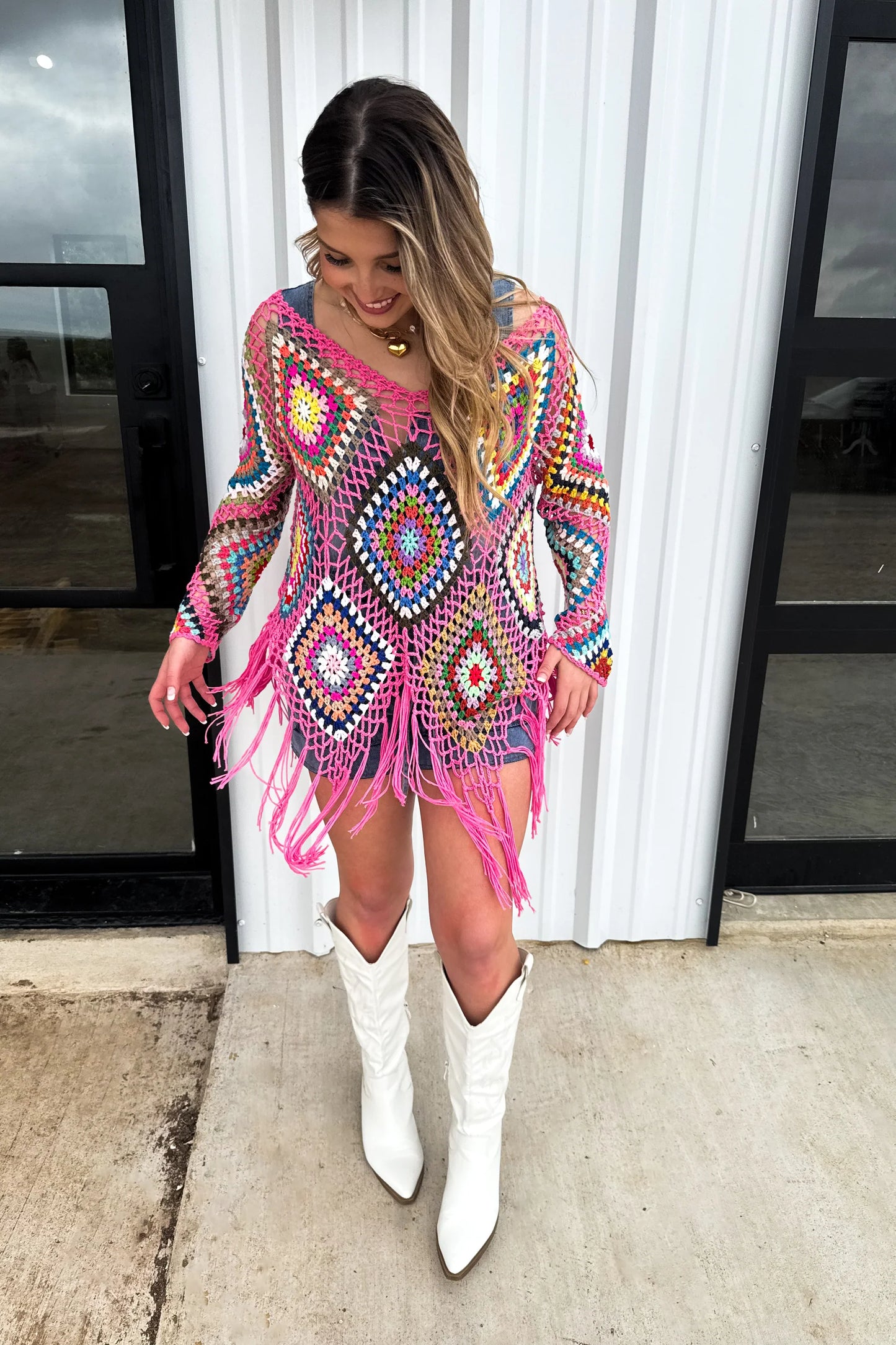 Blakeley Boho Crochet Top, Pink