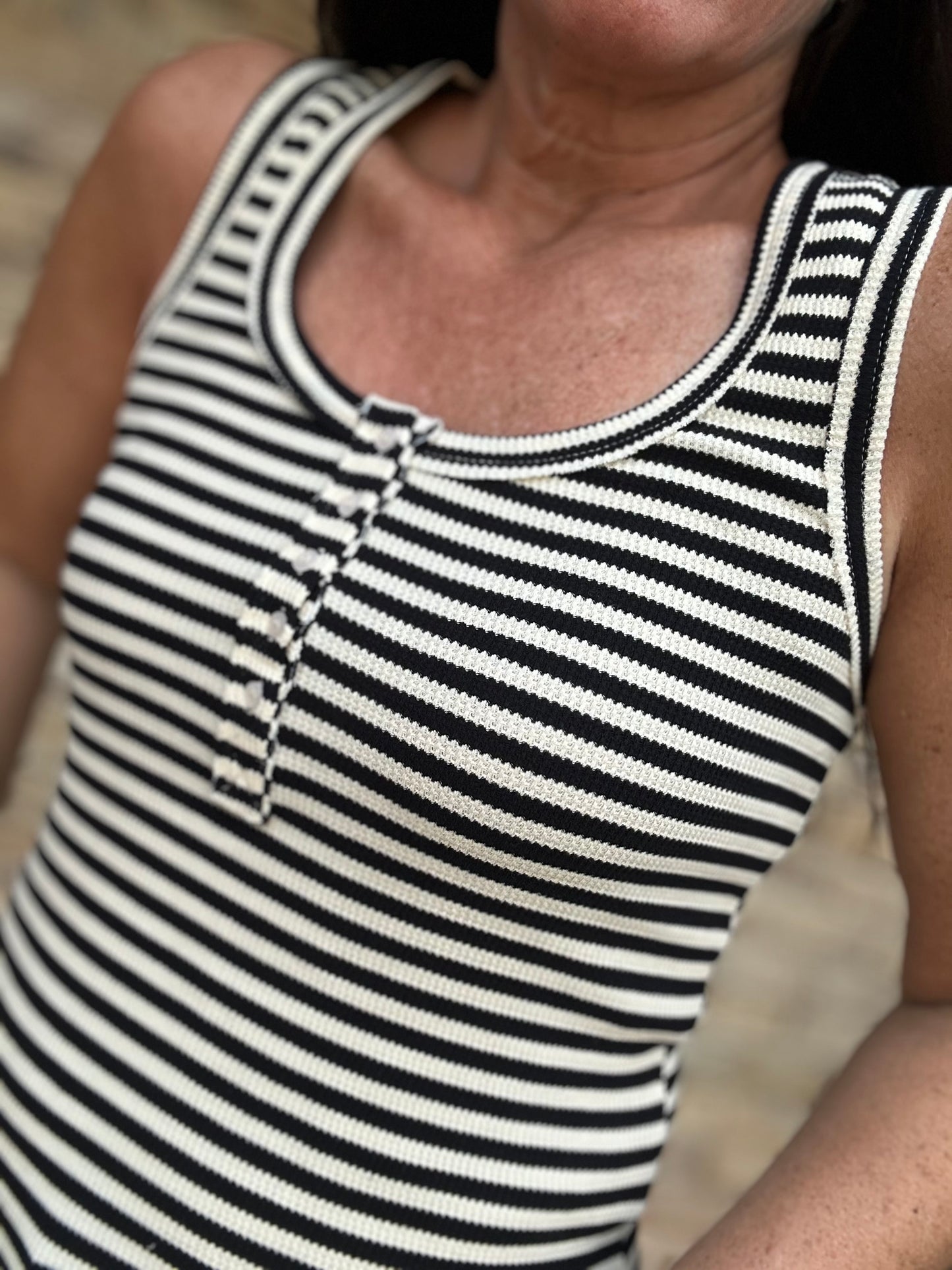 Black Stripe Henley Tank