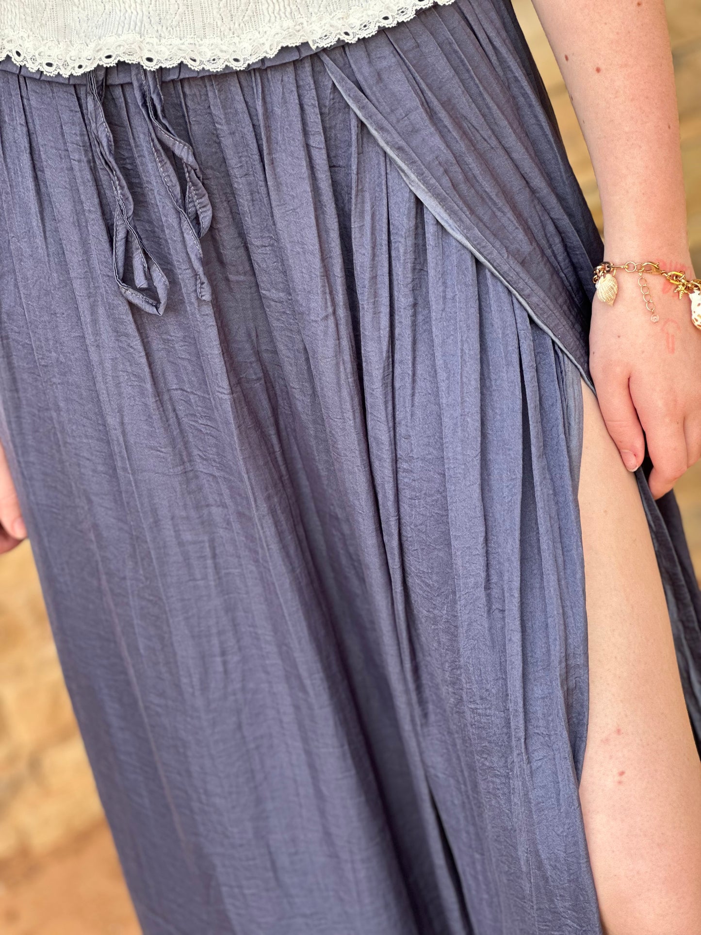 Satin Maxi Skirt, Blue
