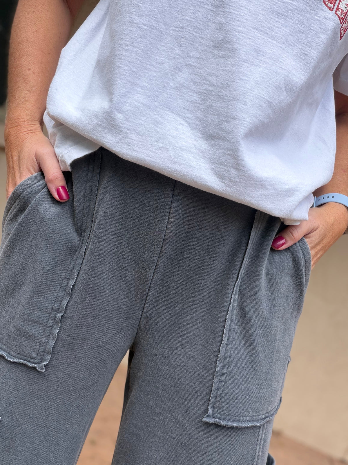 Hyfve Mineral Wash Cargo Pants, Dark Gray