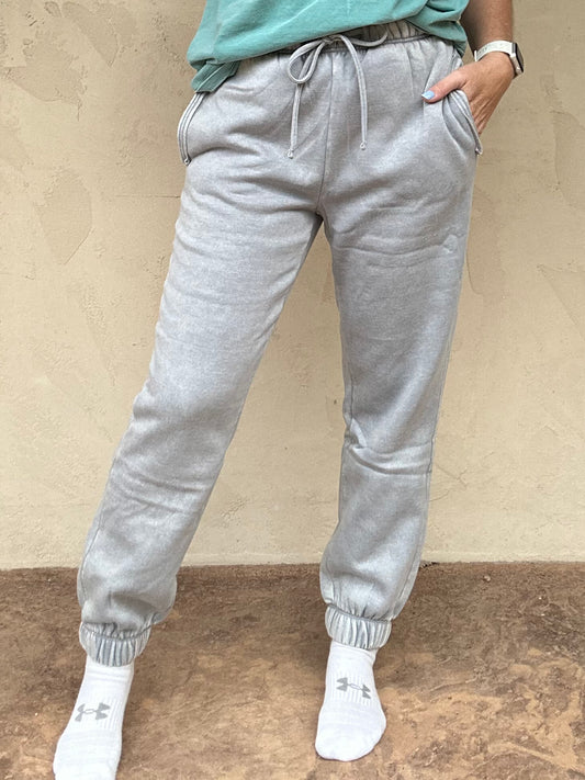 Zenana Acid Wash Fleece Joggers, Sleet Grey