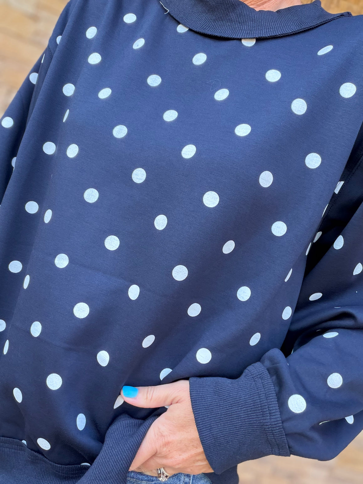 Polka Dot Scuba Pullover, Navy