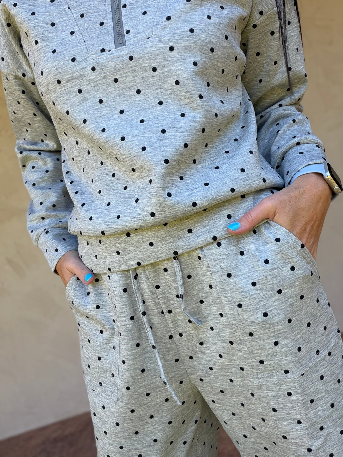 Scuba Polka Dot Half Zip Set, Heather Grey/Black