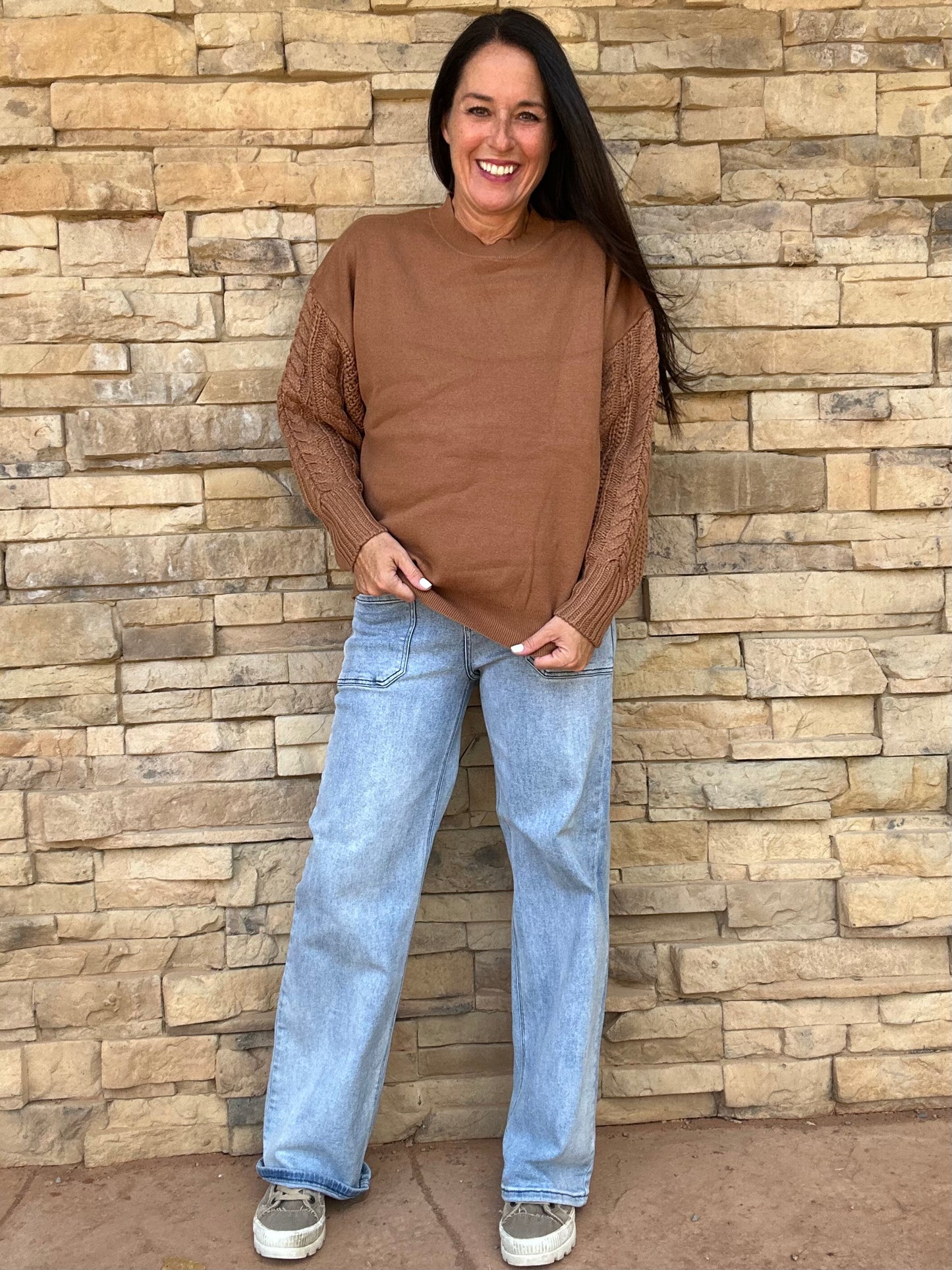 Zenana Cable Knit Sweater, Camel