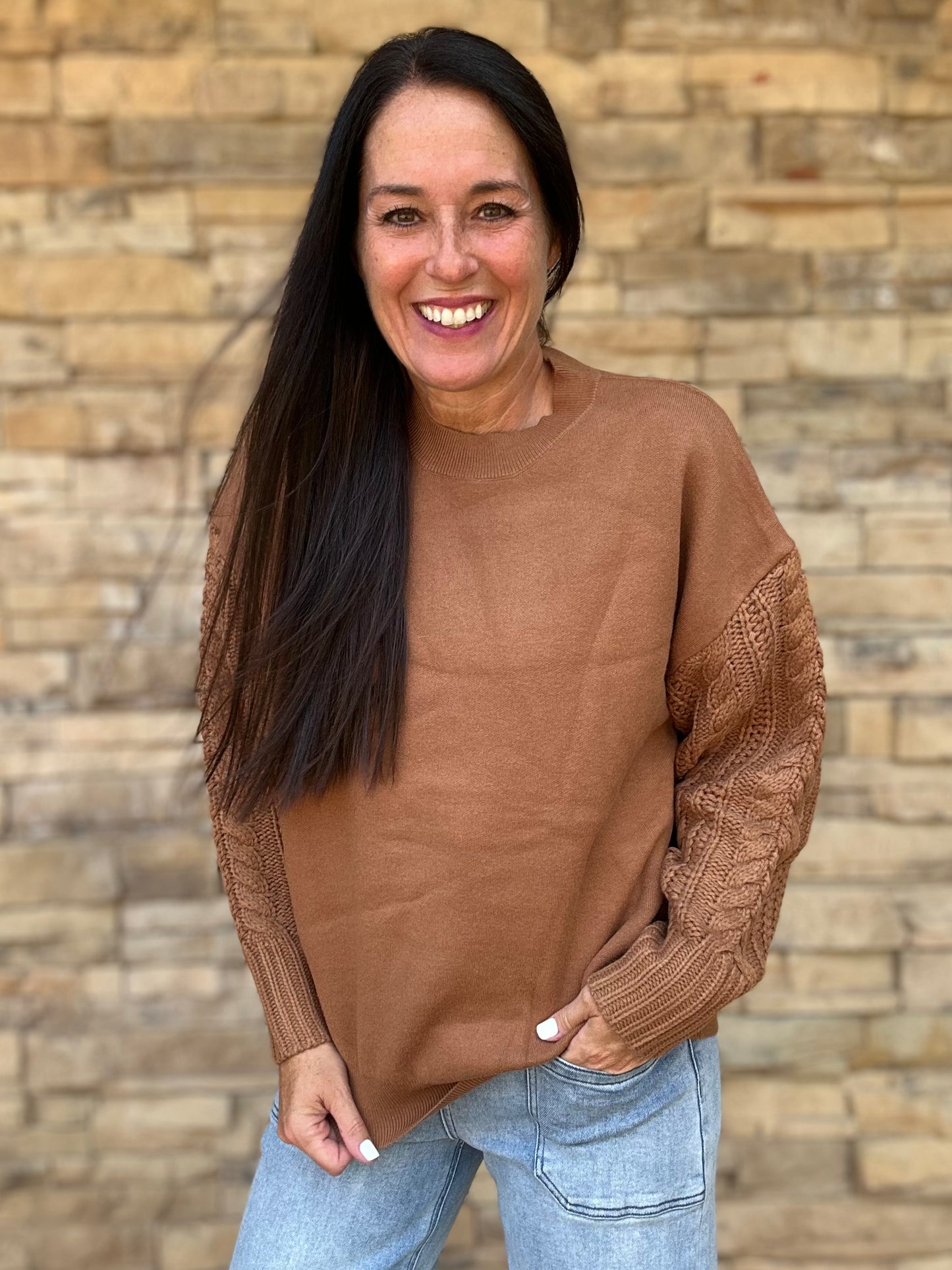 Zenana Cable Knit Sweater, Camel