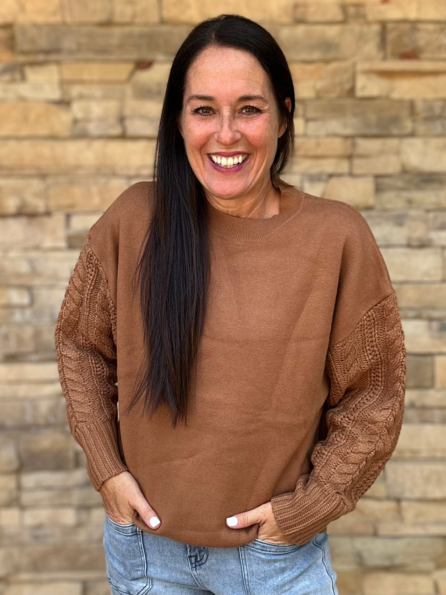 Zenana Cable Knit Sweater, Camel