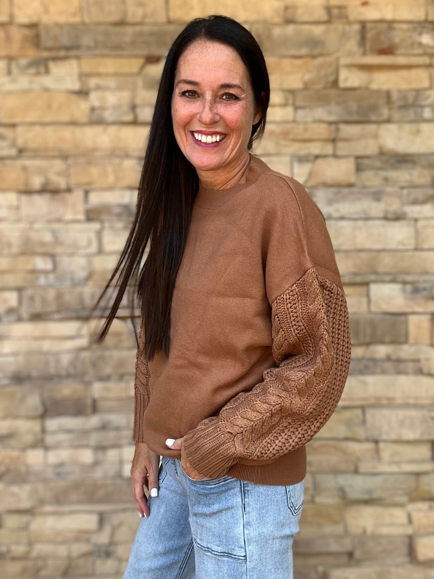 Zenana Cable Knit Sweater, Camel