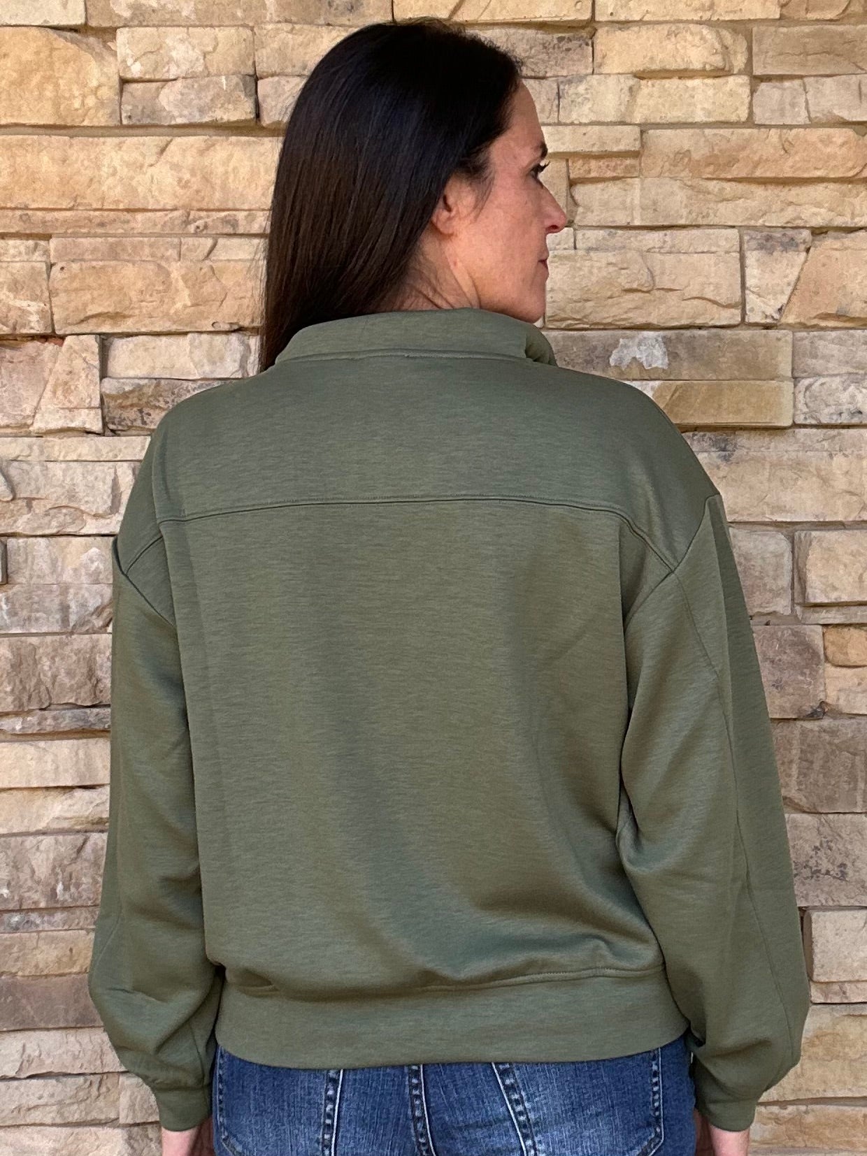 Zenana Scuba Half-Zip Pullover, Olive