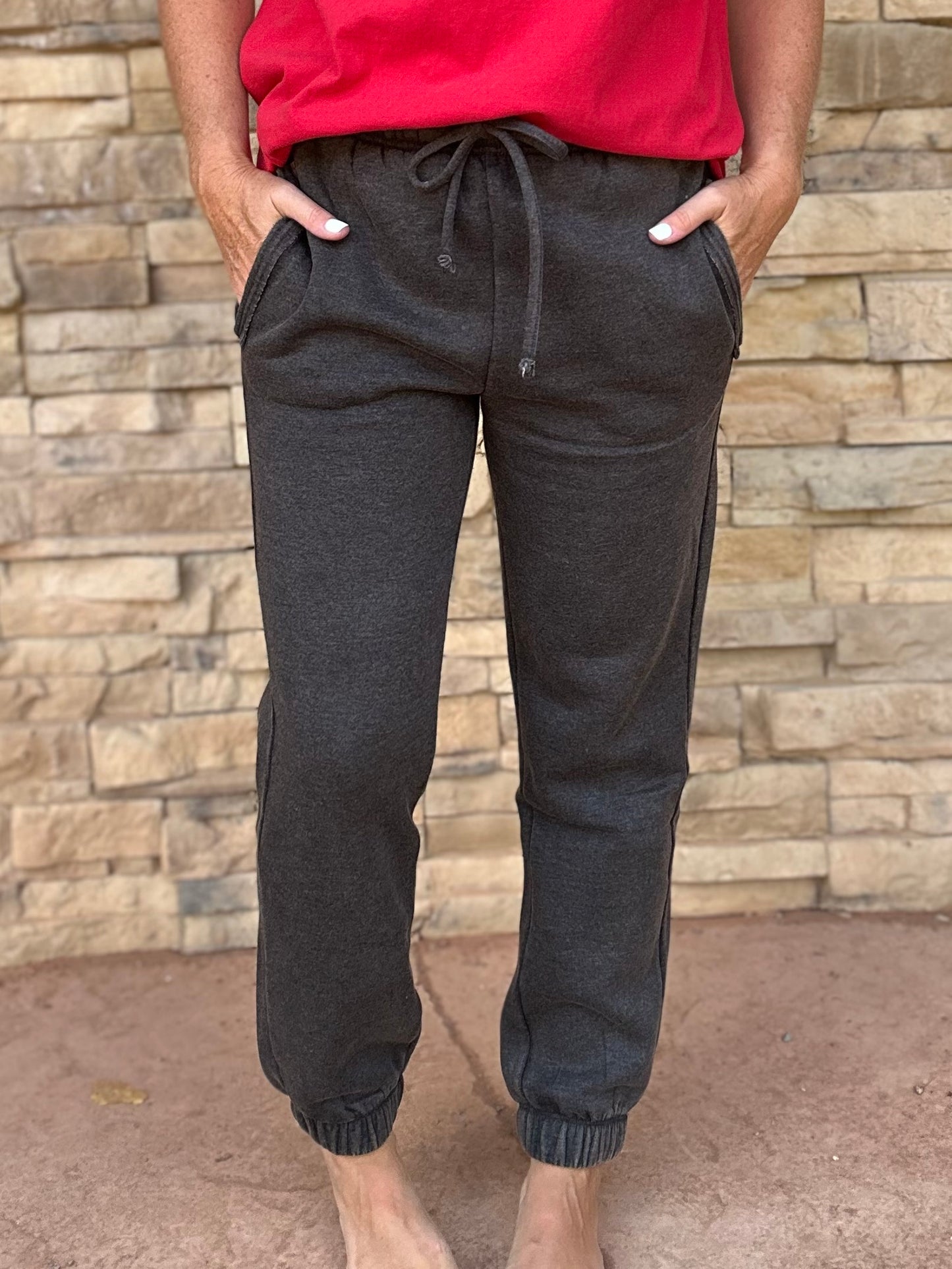 Zenana Acid Wash Fleece Joggers, Ash Black
