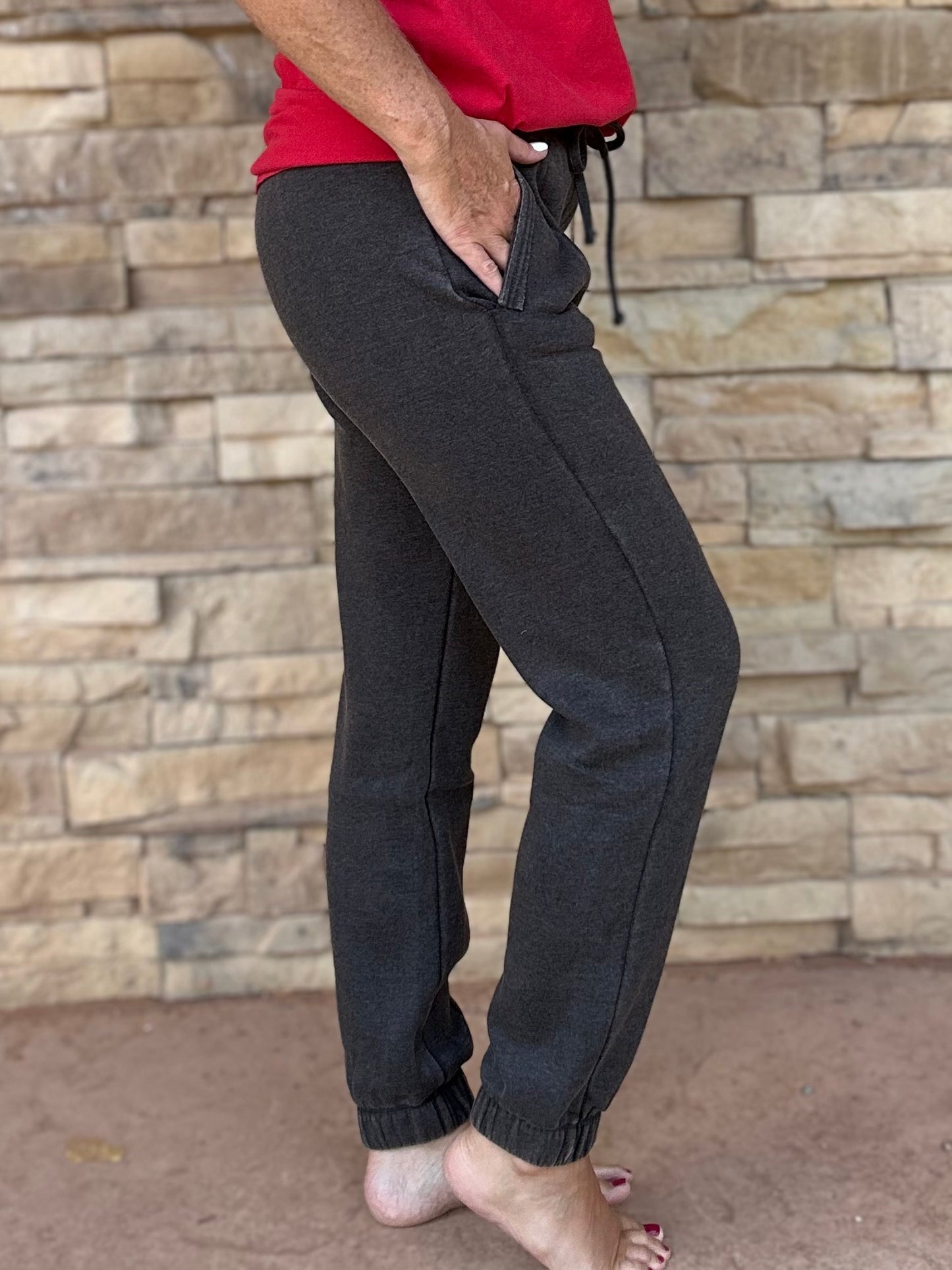 Zenana Acid Wash Fleece Joggers, Ash Black