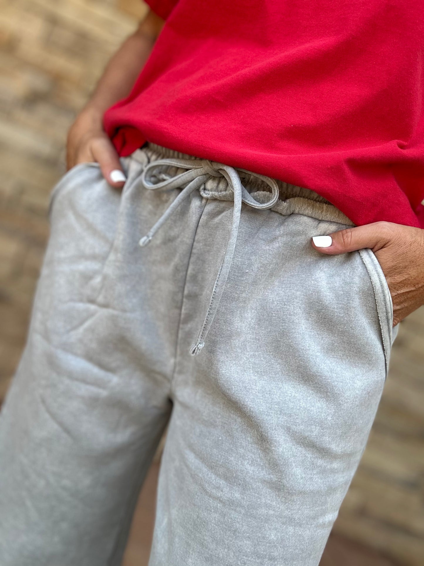 Zenana Acid Wash Fleece Sweatpants, Sleet Grey