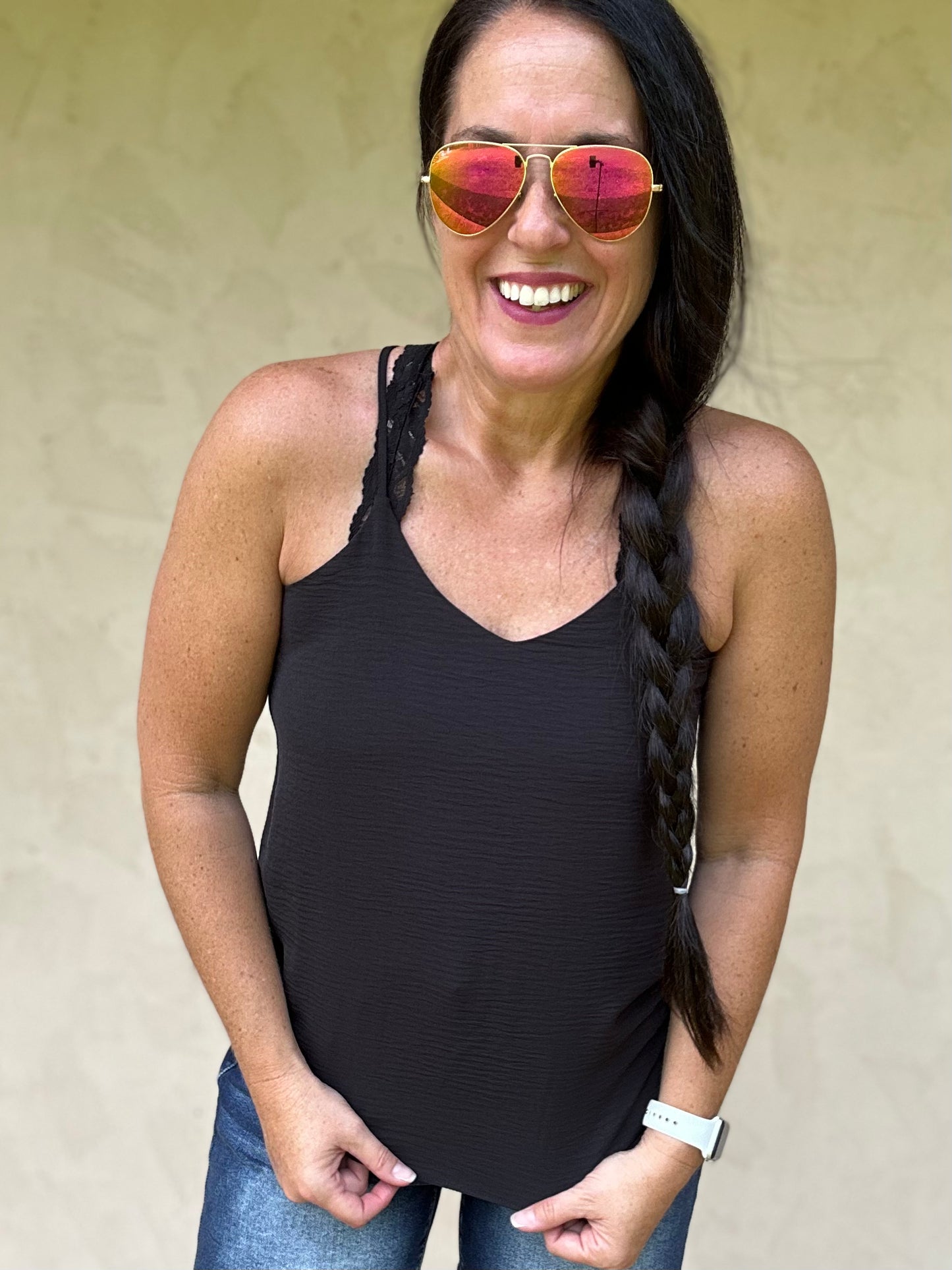 Zenana V-Neck Cami Tank, Black