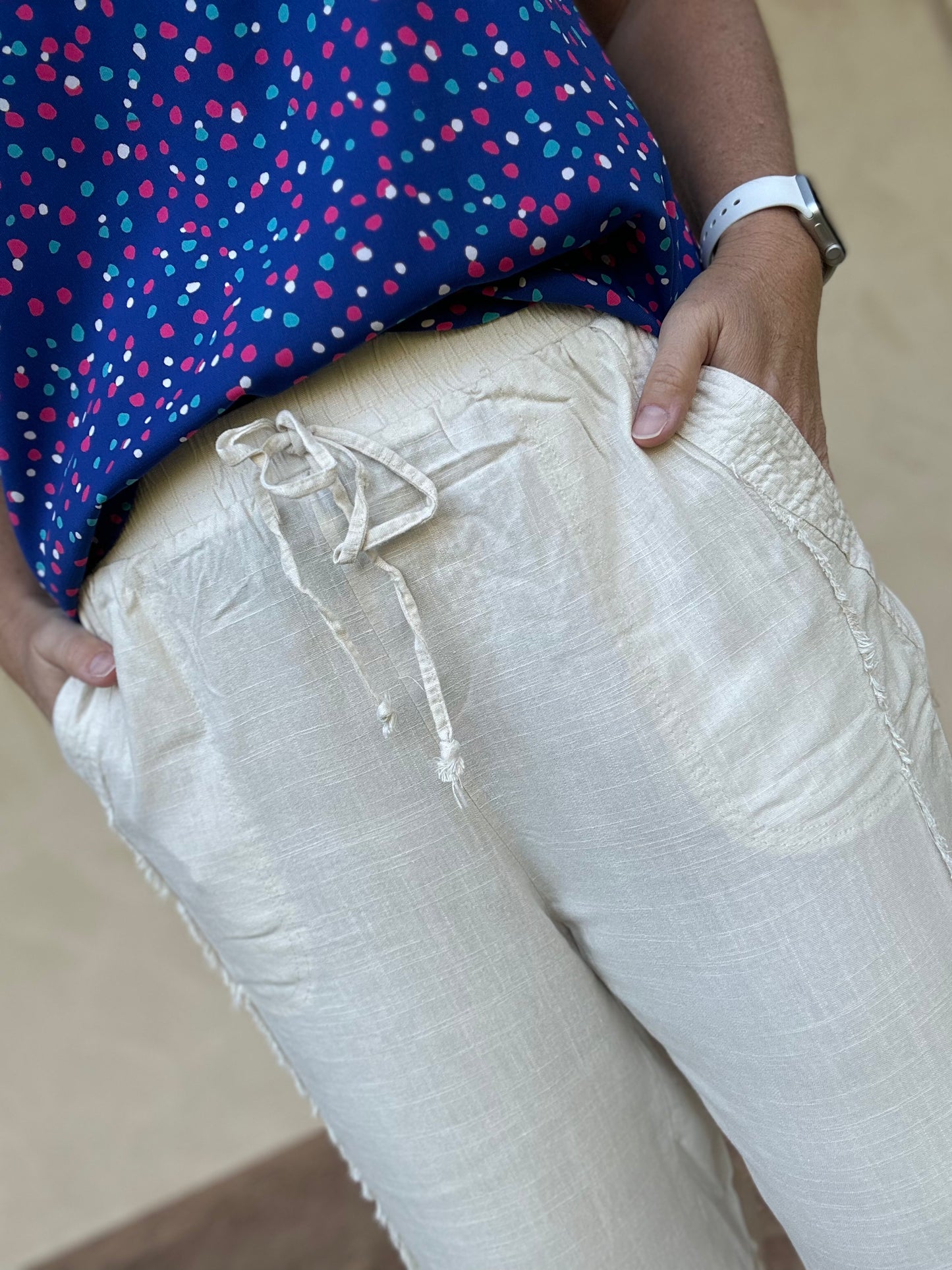 Umgee Linen Drawstring Pants, Oatmeal