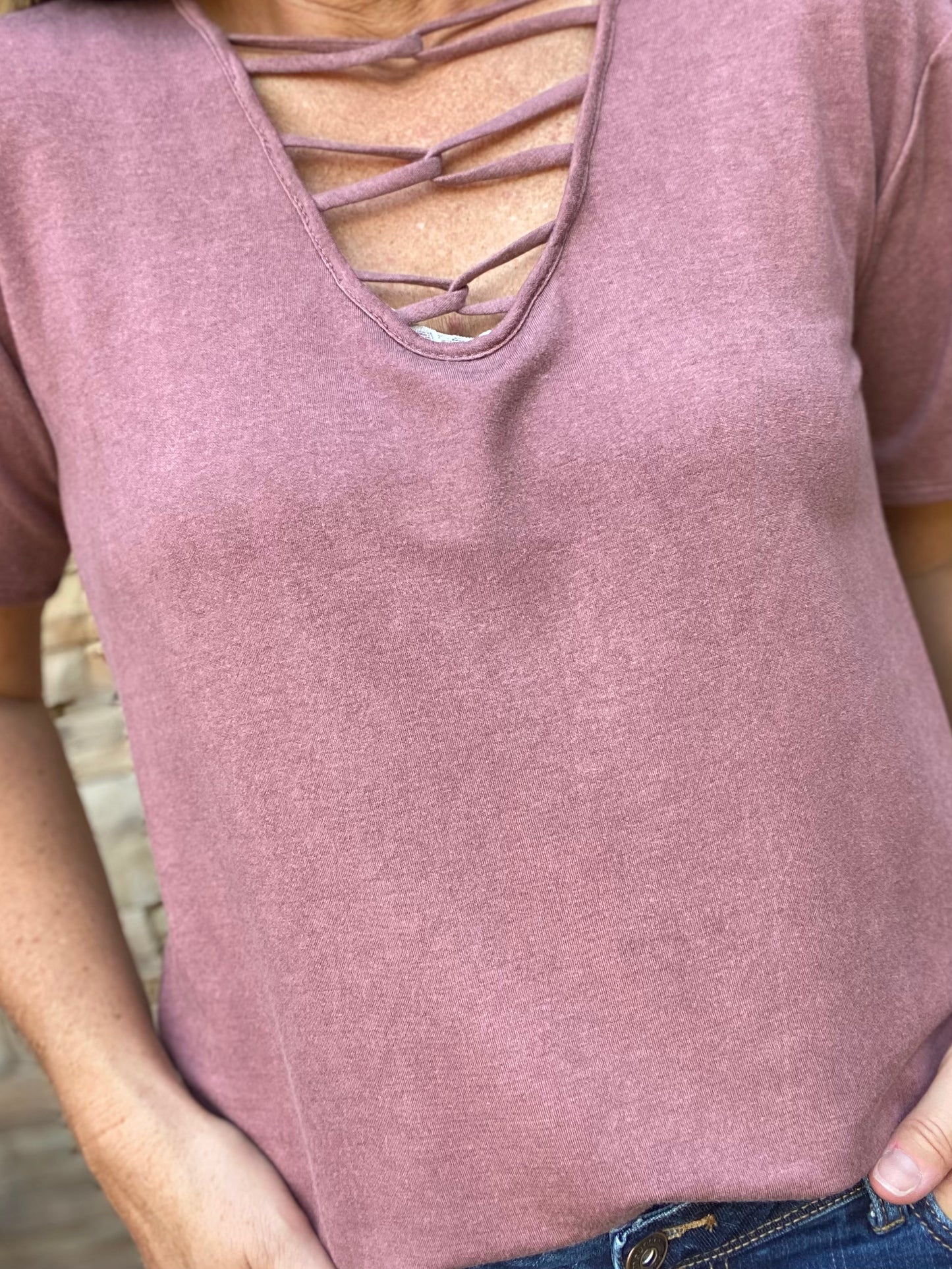 Cross My Heart Top, Mauve