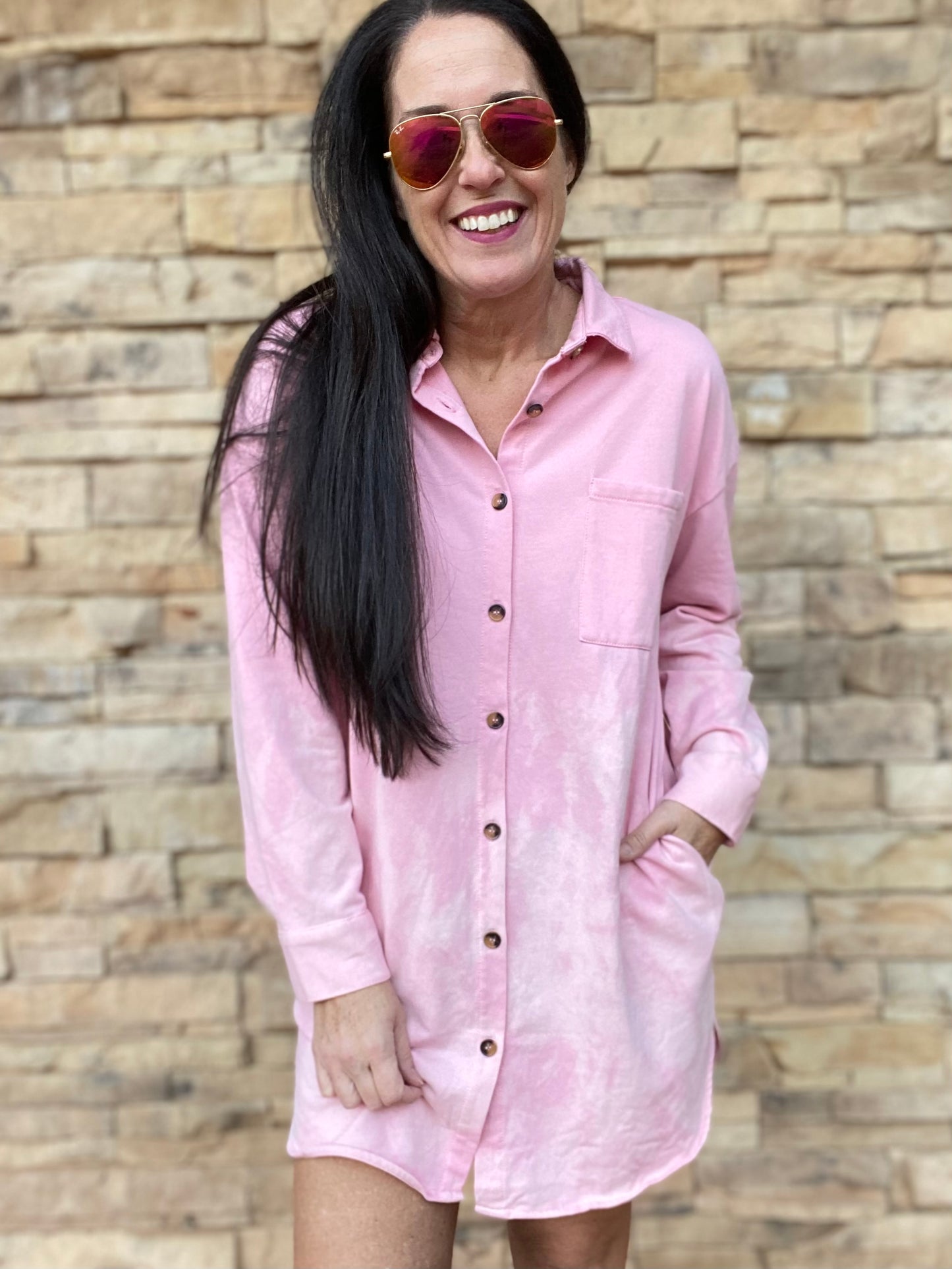 Tie Dye Shirt Dress, Pink