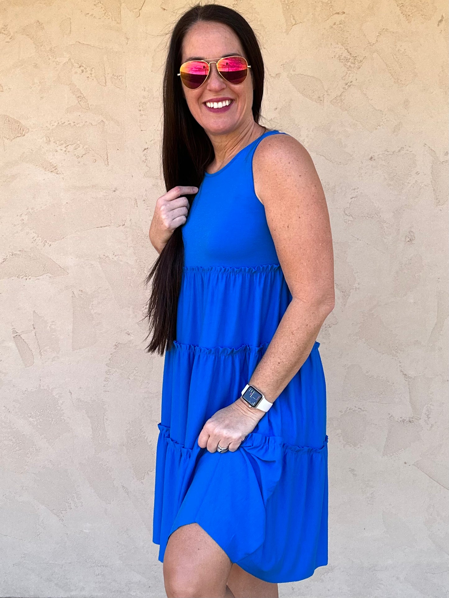 Zenana Sleeveless Tiered Dress, Ocean Blue