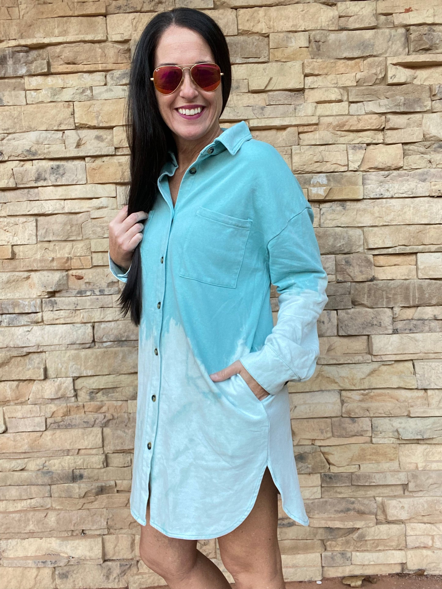 Tie Dye Shirt Dress, Blue