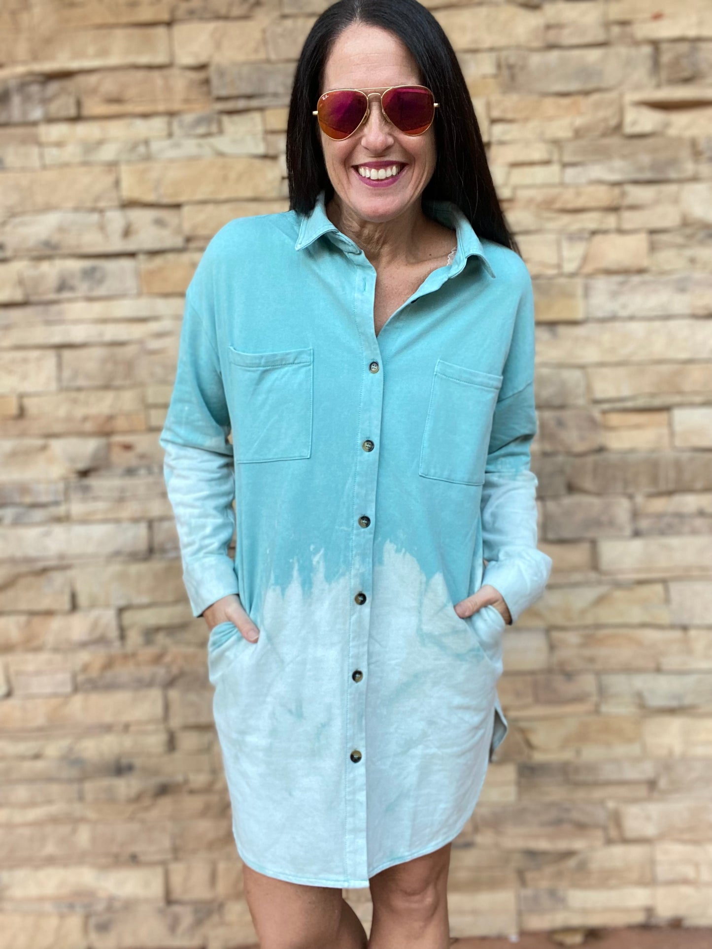 Tie Dye Shirt Dress, Blue