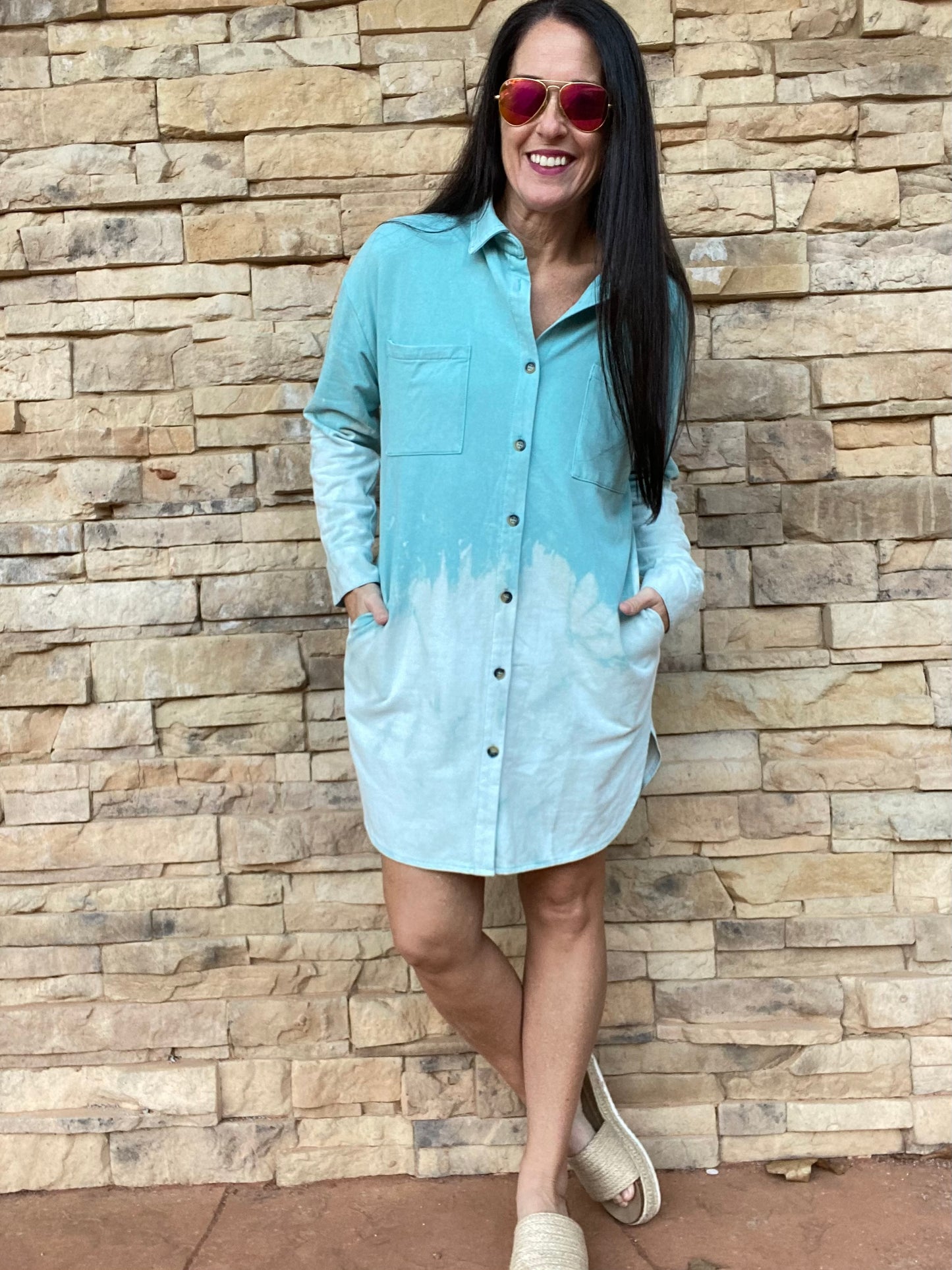 Tie Dye Shirt Dress, Blue