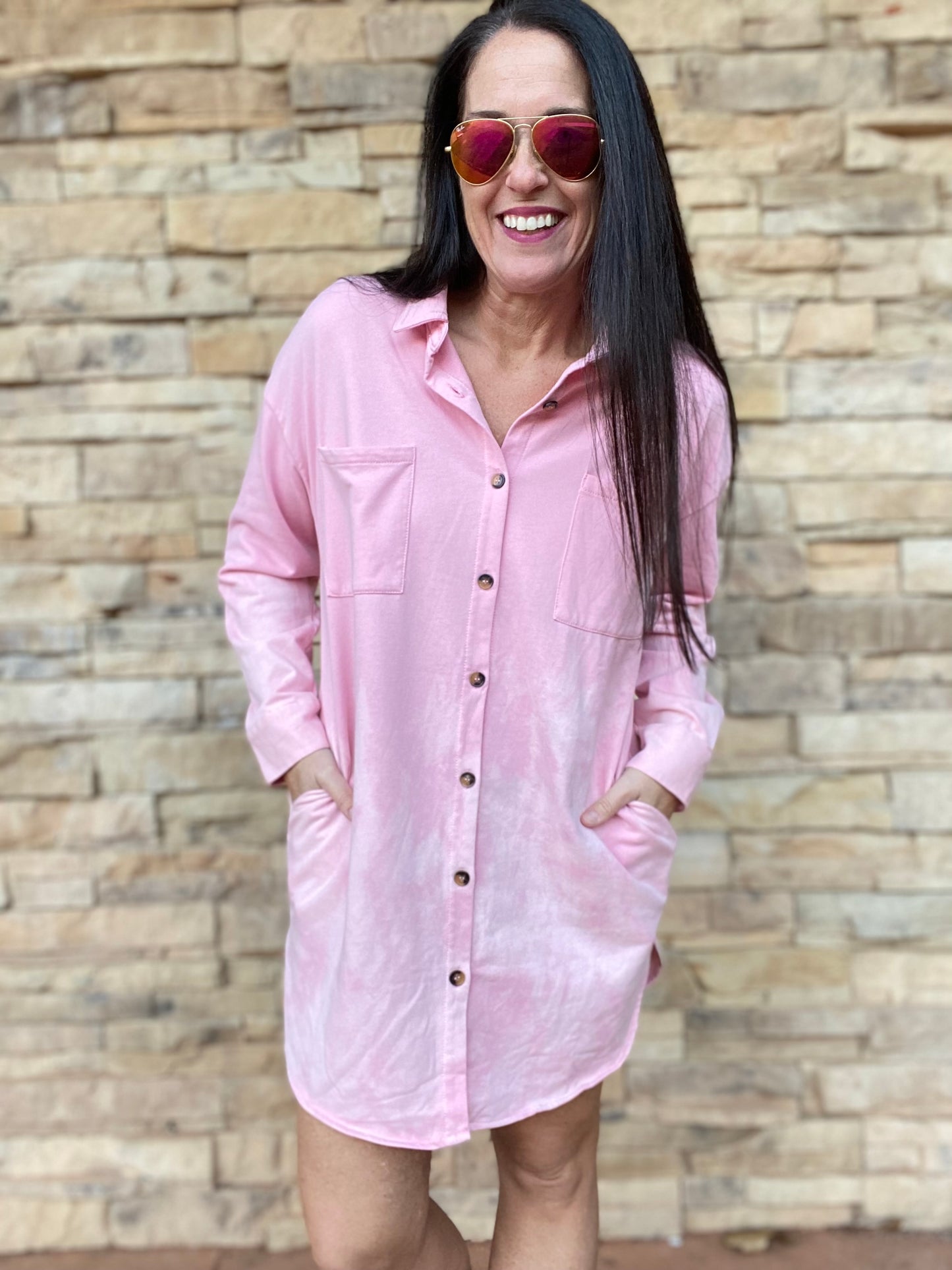 Tie Dye Shirt Dress, Pink
