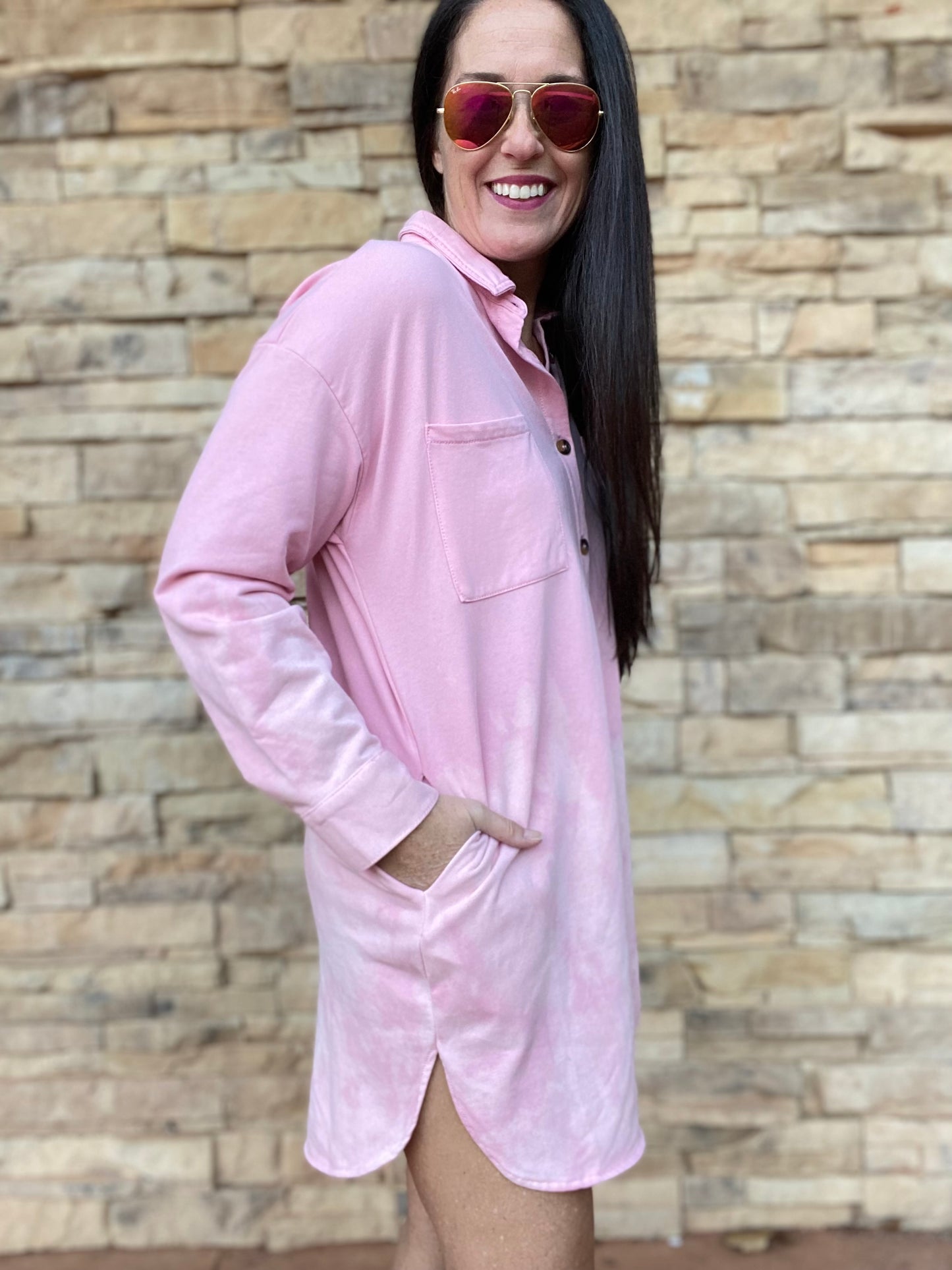 Tie Dye Shirt Dress, Pink