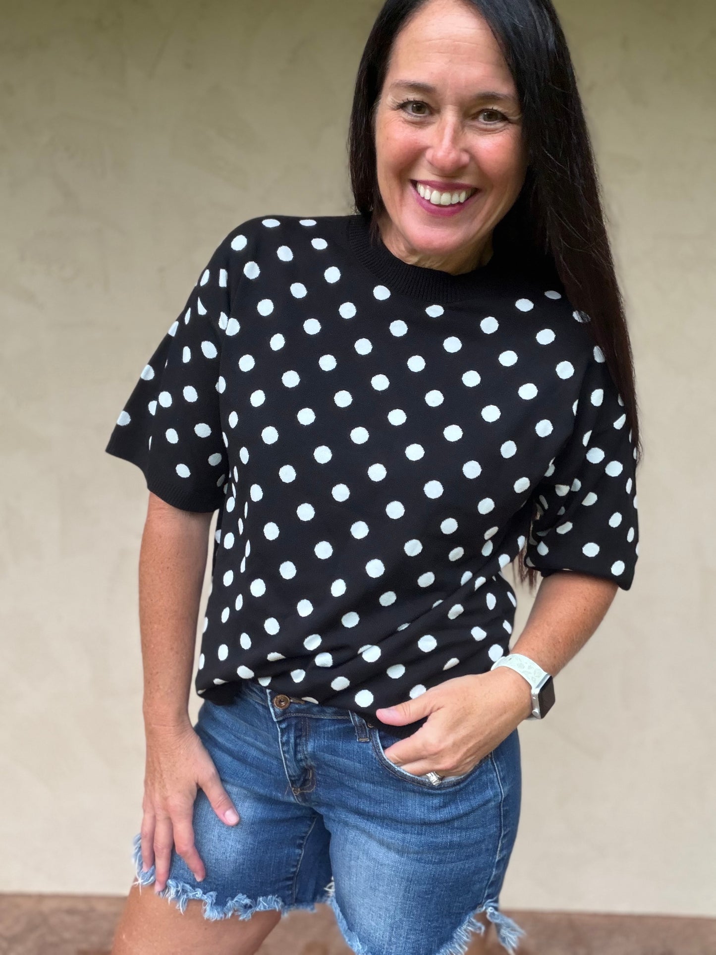 Polka Dot Sweater, Black/White