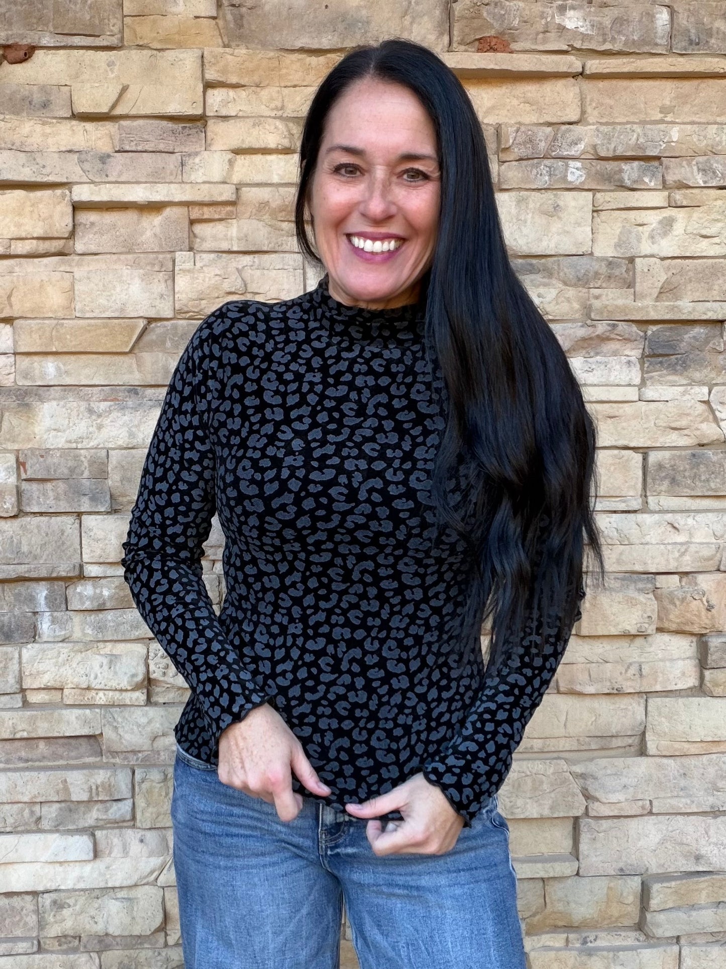 Black Leopard Velvet Top