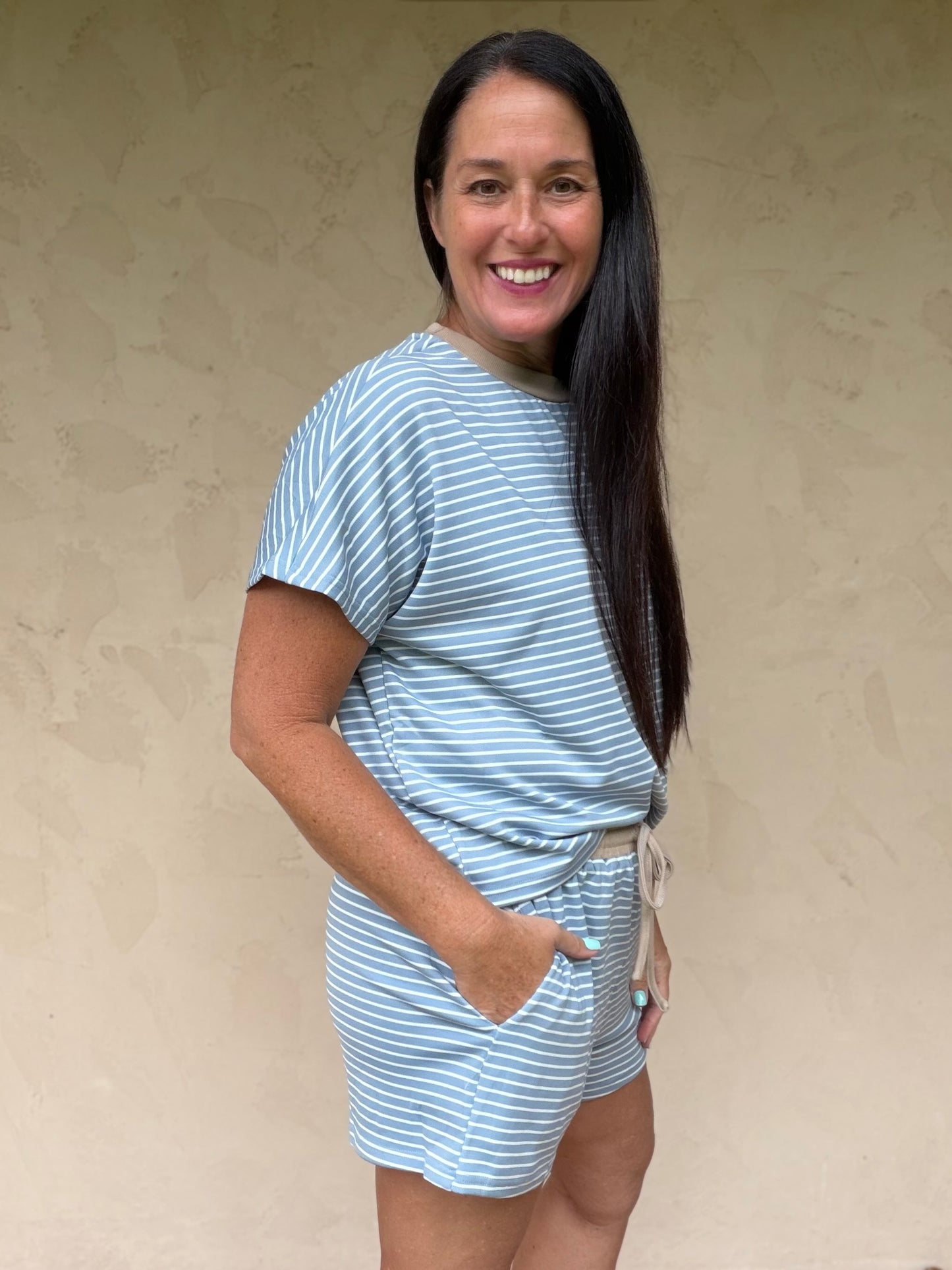 Summer Days Stripe Set, Blue/Taupe