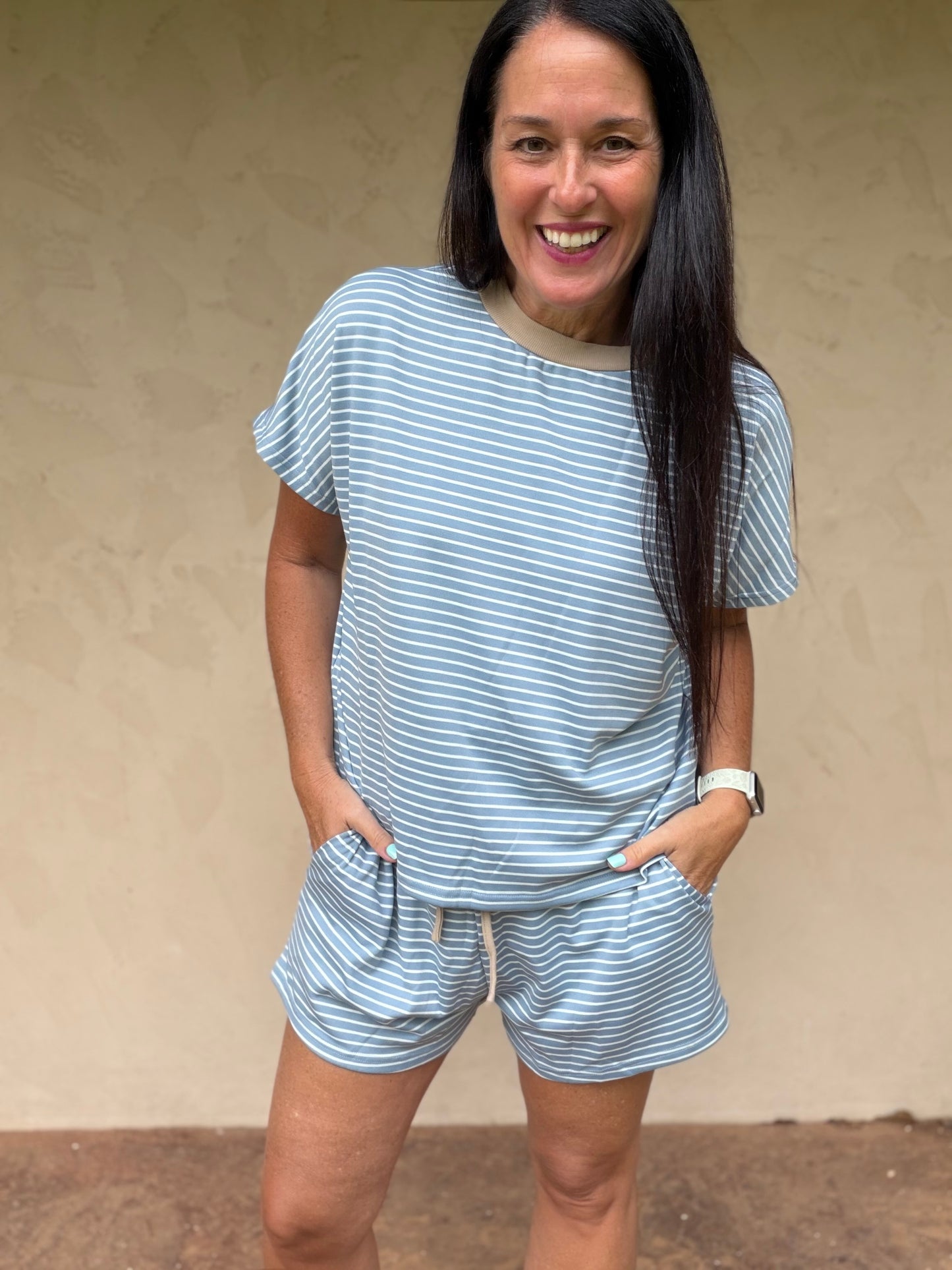 Summer Days Stripe Set, Blue/Taupe