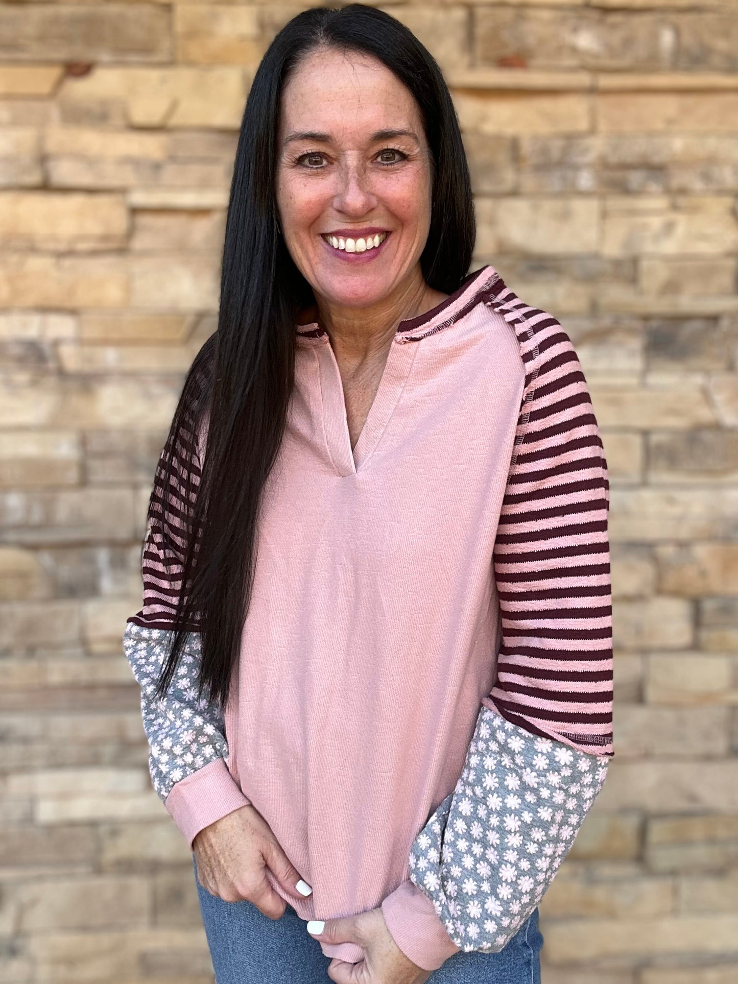 Floral Sleeve Top, Blush