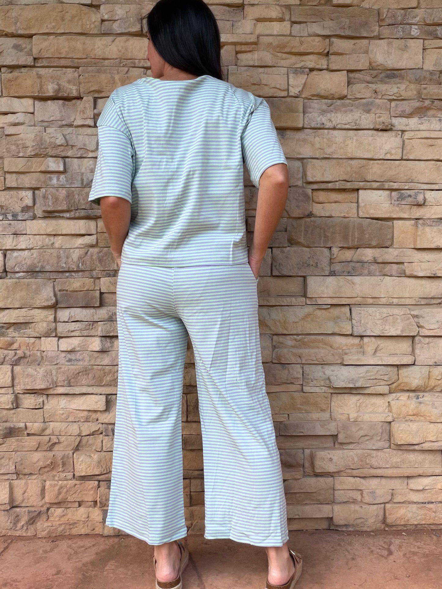 Striped Top and Pant Set, Mint/Lilac