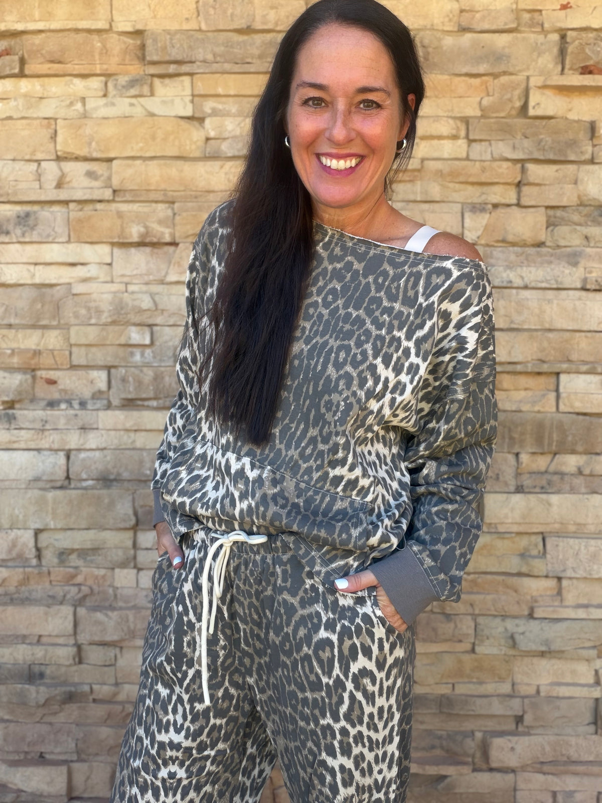 Leopard Off Shoulder Top and Pants Set
