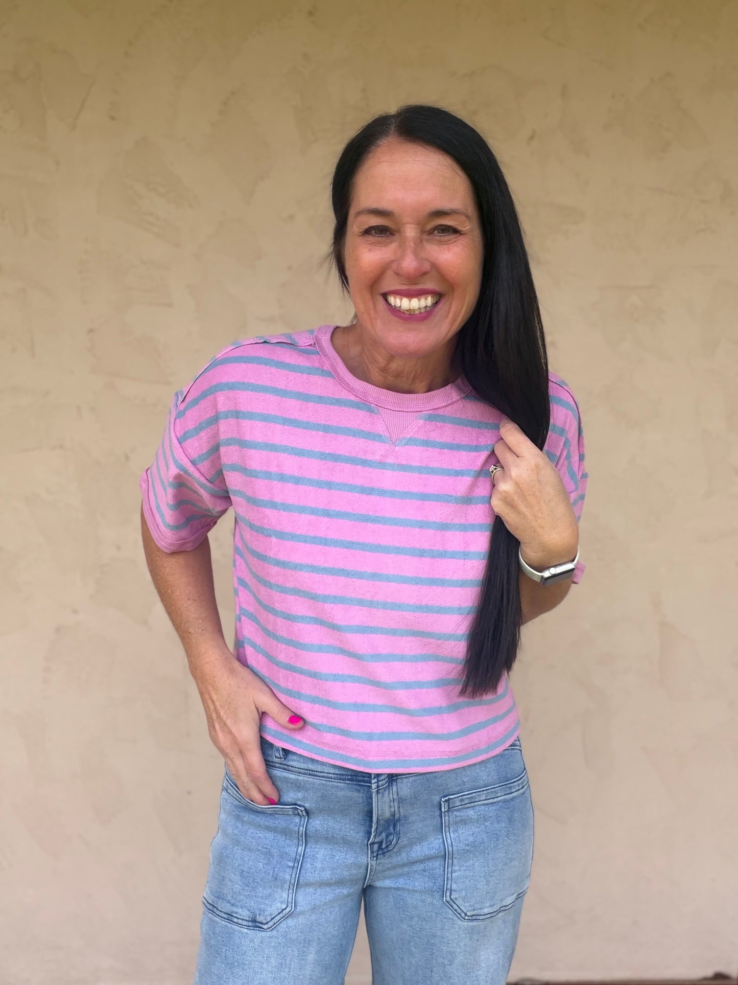 Terry Striped Tee, Purple/Blue