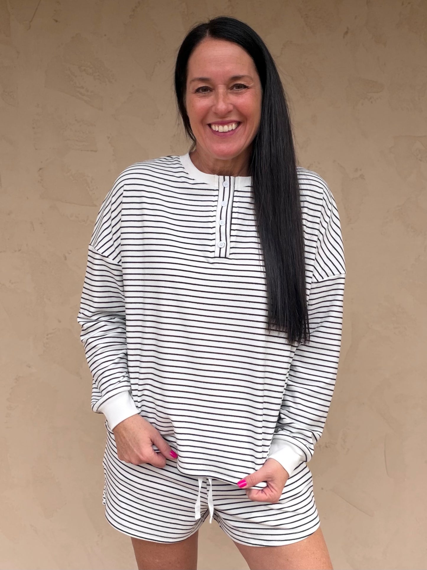 Pin Stripe Pullover & Shorts Set, Ivory