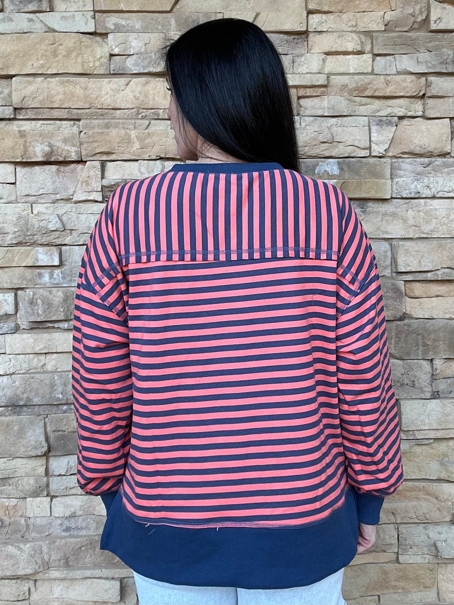 All Stripes Top, Coral/Navy