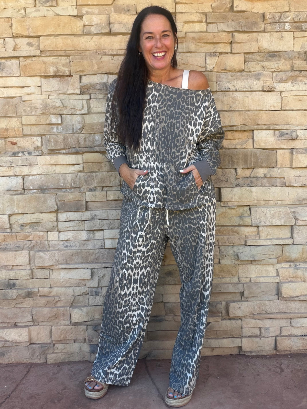 Leopard Off Shoulder Top and Pants Set